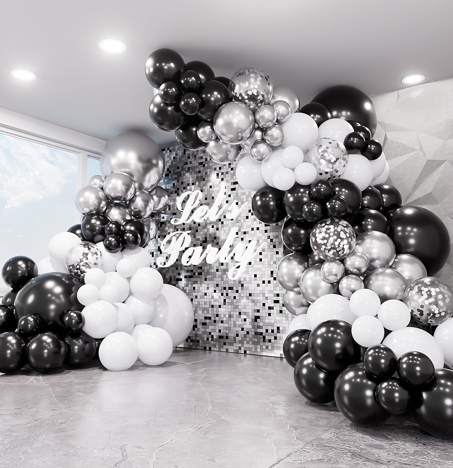 Haolongfa Black and Silver Balloons Garland Arch Kit,135pcs 18/12/10/5 Inch Black White Silver Confetti Latex Balloons for Graduation Birthday father's day balloons Anniversary Wedding Party