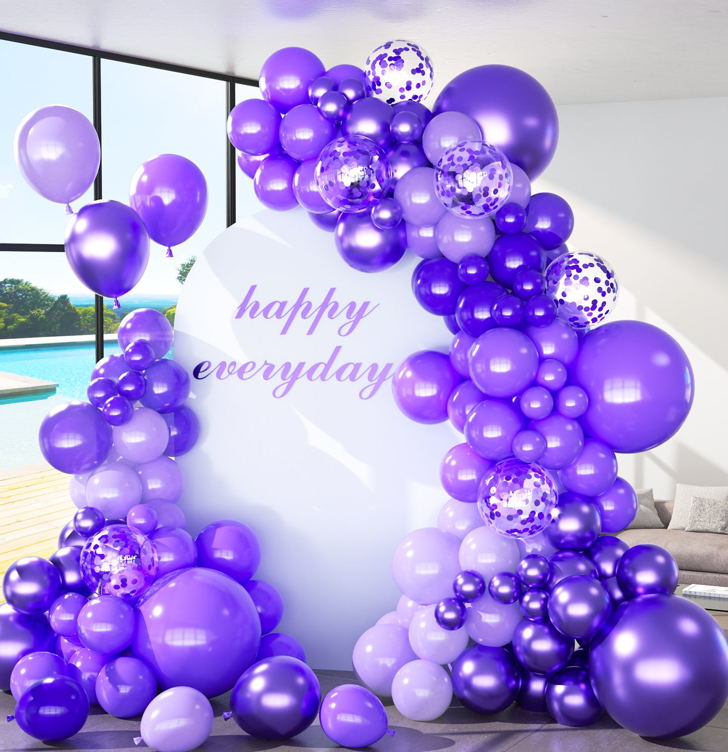 Haolongfa Purple Balloon Arch Kit, 132pcs Lavender Lilac Balloons Different Sizes 18/12/10/5 Inch, Pastel Purple Balloons for Mother's Day Graduation Birthday Baby Shower Wedding Party Decorations