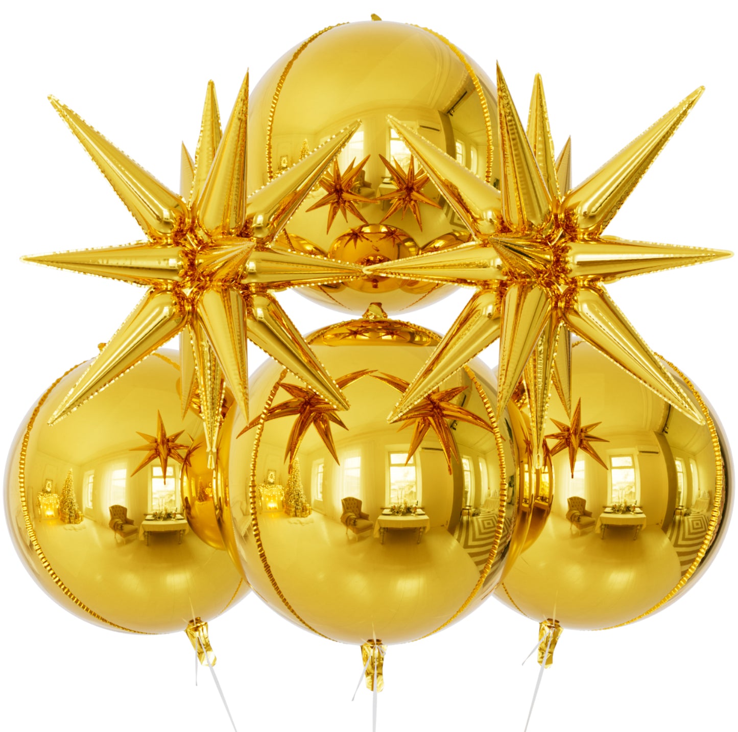 Haolongfa Large Gold Foil Balloons 22 Inch, Big Gold Mylar Balloons Set For Gold Party Decorations,Unique Starburst Balloons, for 70s 80s 90s Theme Disco Party Supplies,Gold New Years Eve Party 6 PCS