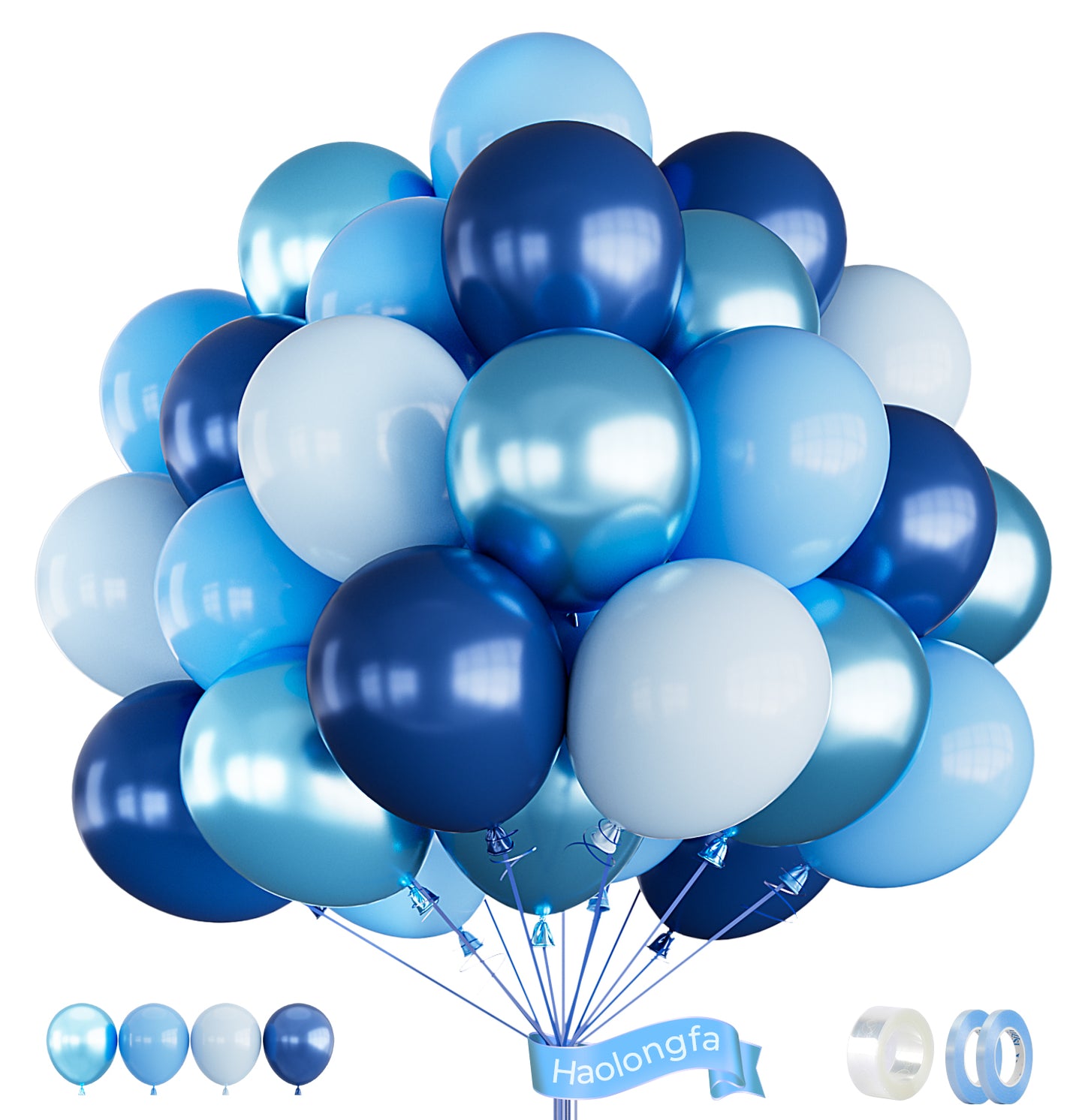 Haolongfa Blue Latex Balloons,12 Inch 60pcs Metallic Blue Balloons Macaron Baby Blue Balloons Light Blue Balloons Navy Blue Balloons for Bridal,Birthday,Baby Shower,Wedding,Celebration,Party Decor