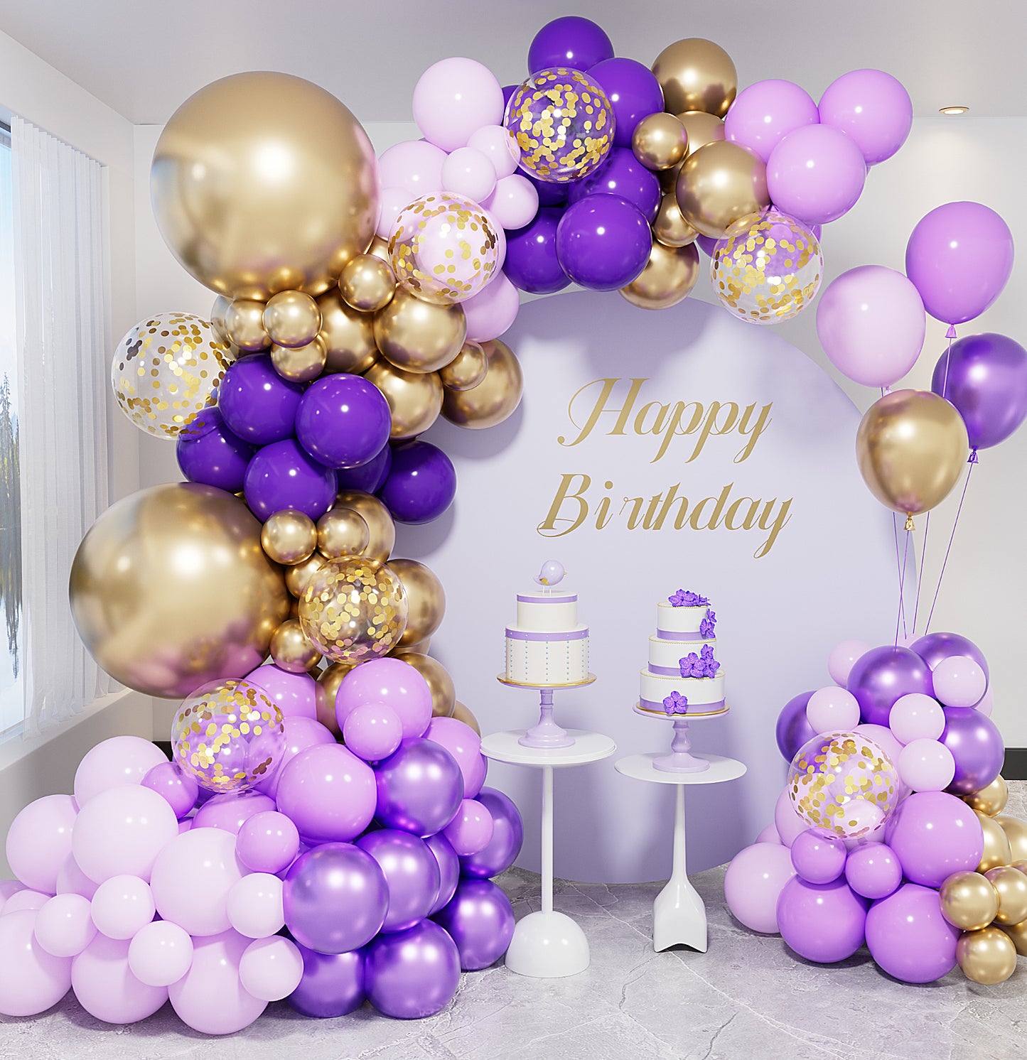 Haolongfa Purple Balloon Arch Kit, 132pcs Purple and Gold Balloons Different Sizes 18/12/10/5 Inch, Pastel Purple Balloons for Mother's Day Graduation Birthday Baby Shower Wedding Party Decorations