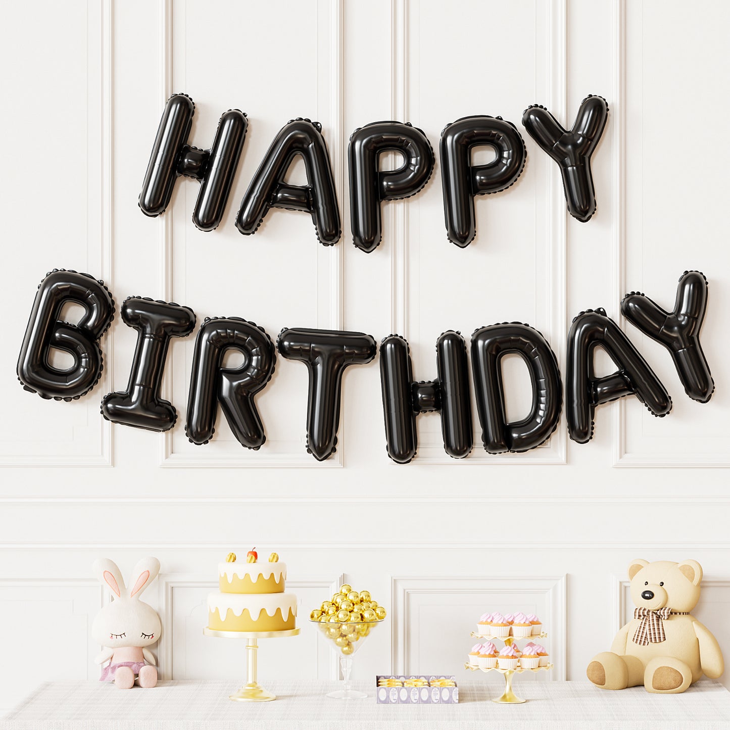Haolongfa Happy Birthday Balloon Banner, 16 Inch Black Happy Birthday Banner Foil Balloons, Black Hbd Balloons Letter Mylar Balloon, Birthday Sign Party Decorations for Women Men Boys Girls