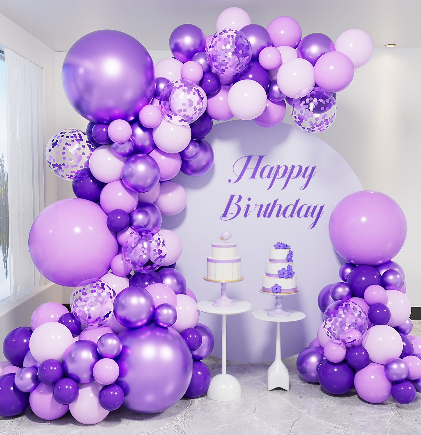 Haolongfa Purple Balloon Arch Kit, 132pcs Lavender Lilac Balloons Different Sizes 18/12/10/5 Inch, Pastel Purple Balloons for Mother's Day Graduation Birthday Baby Shower Wedding Party Decorations
