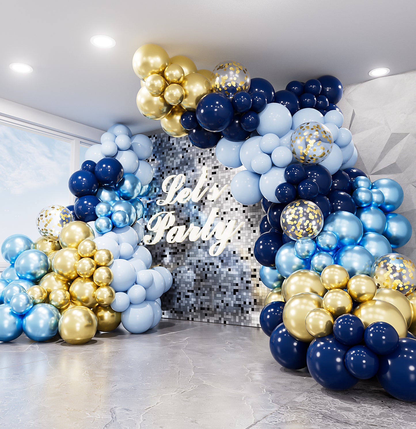 Haolongfa Navy Blue and Gold Balloons Garland Arch Kit,110 pcs Navy Blue Metallic Blue Gold Confetti Balloons for Graduation Birthday Baby Shower Anniversary Wedding Celebration Party Decoration