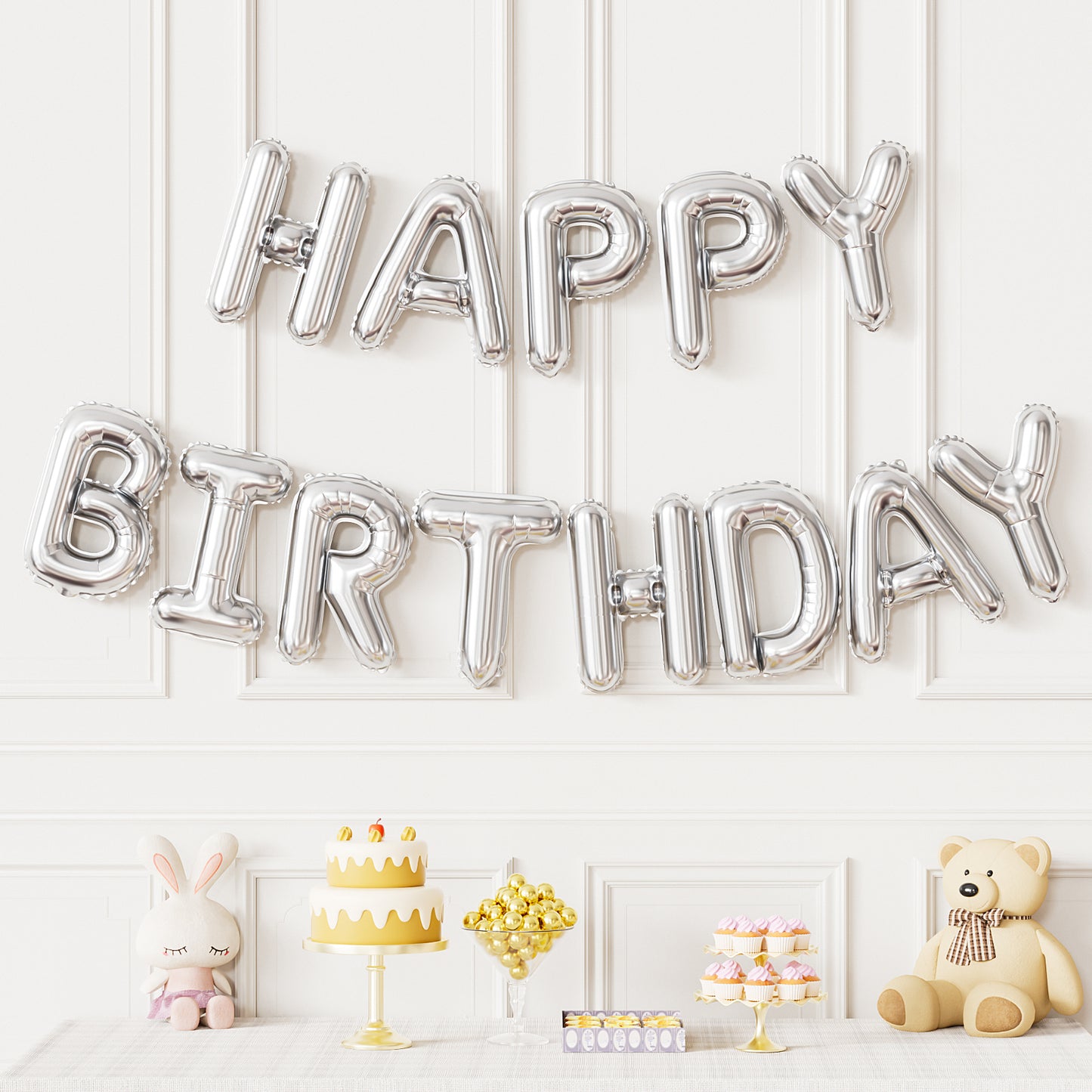 Haolongfa Happy Birthday Balloon Banner, 16 Inch Sliver Happy Birthday Foil Balloons, Sliver Hbd Balloons Letter Mylar Balloon, Birthday Sign Party Decorations for Women Men Boys Girls