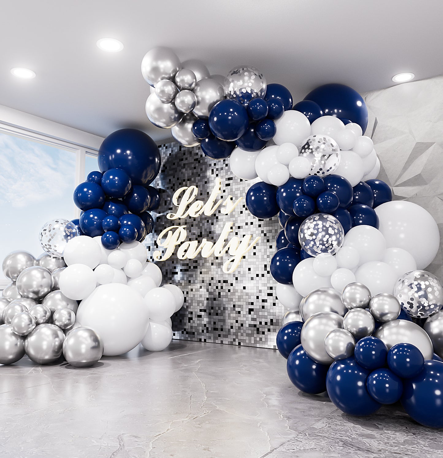 Haolongfa Navy Blue Silver Balloons Garland Arch Kit,134pcs 18/12/10/5 Inch Navy Blue White Silver Confetti Balloons for Graduation Birthday Baby Shower Anniversary Wedding Prom Party