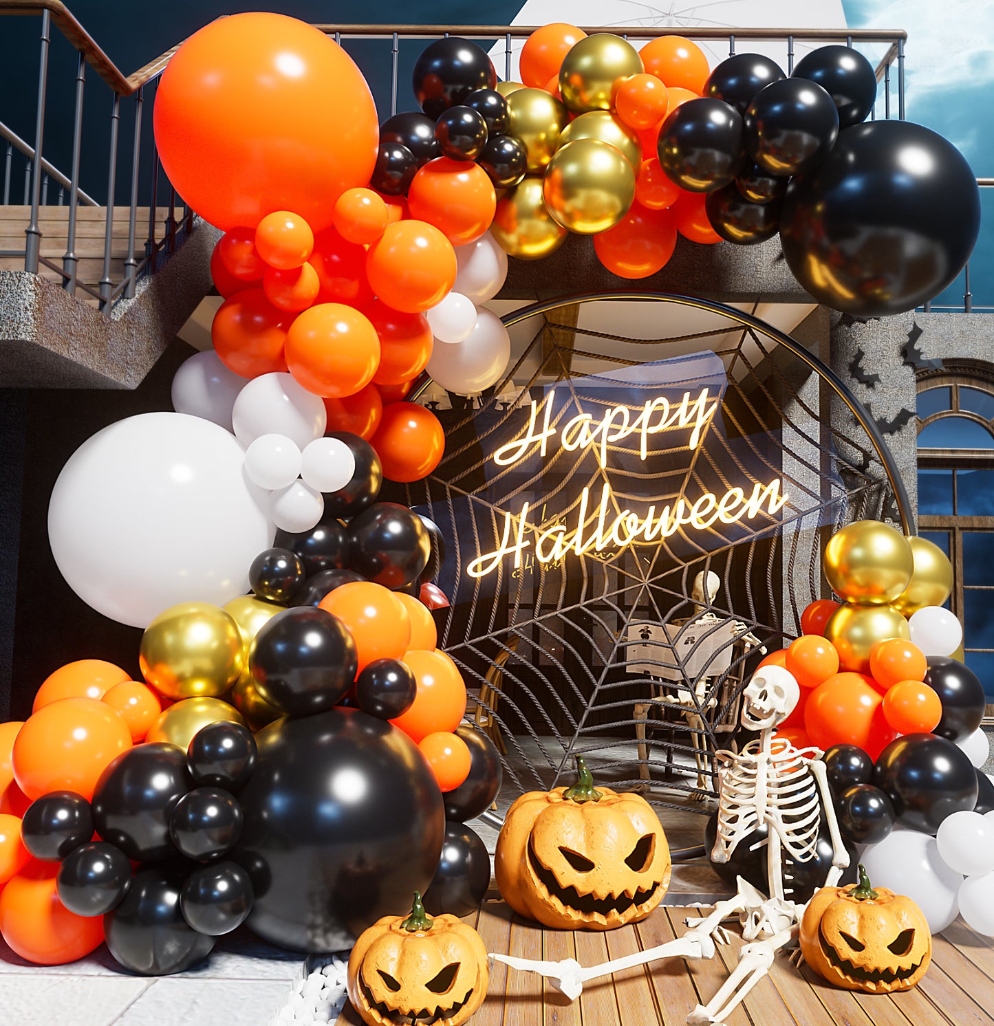 Haolongfa Orange and Black White Gold Balloons Garland Arch Kit,134pcs Halloween Orange and Black Balloons Different Sizes 18/12/5 Inch,Halloween Balloons for Halloween,Birthday,Party Decorations