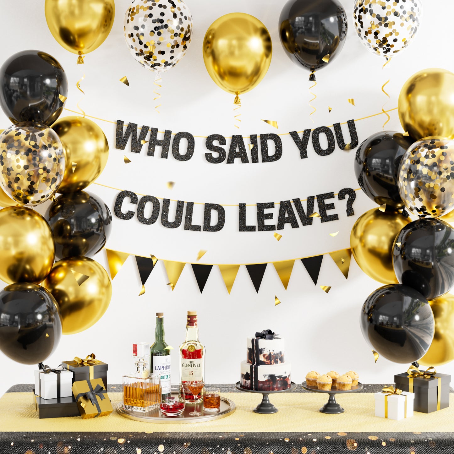 Farewell Party Decorations - Who Said You Could Leave Banner, Black and Gold Balloons, Funny Going Away Retirement Party Decorations for Men Women, Coworker Goodbye Party Supplies