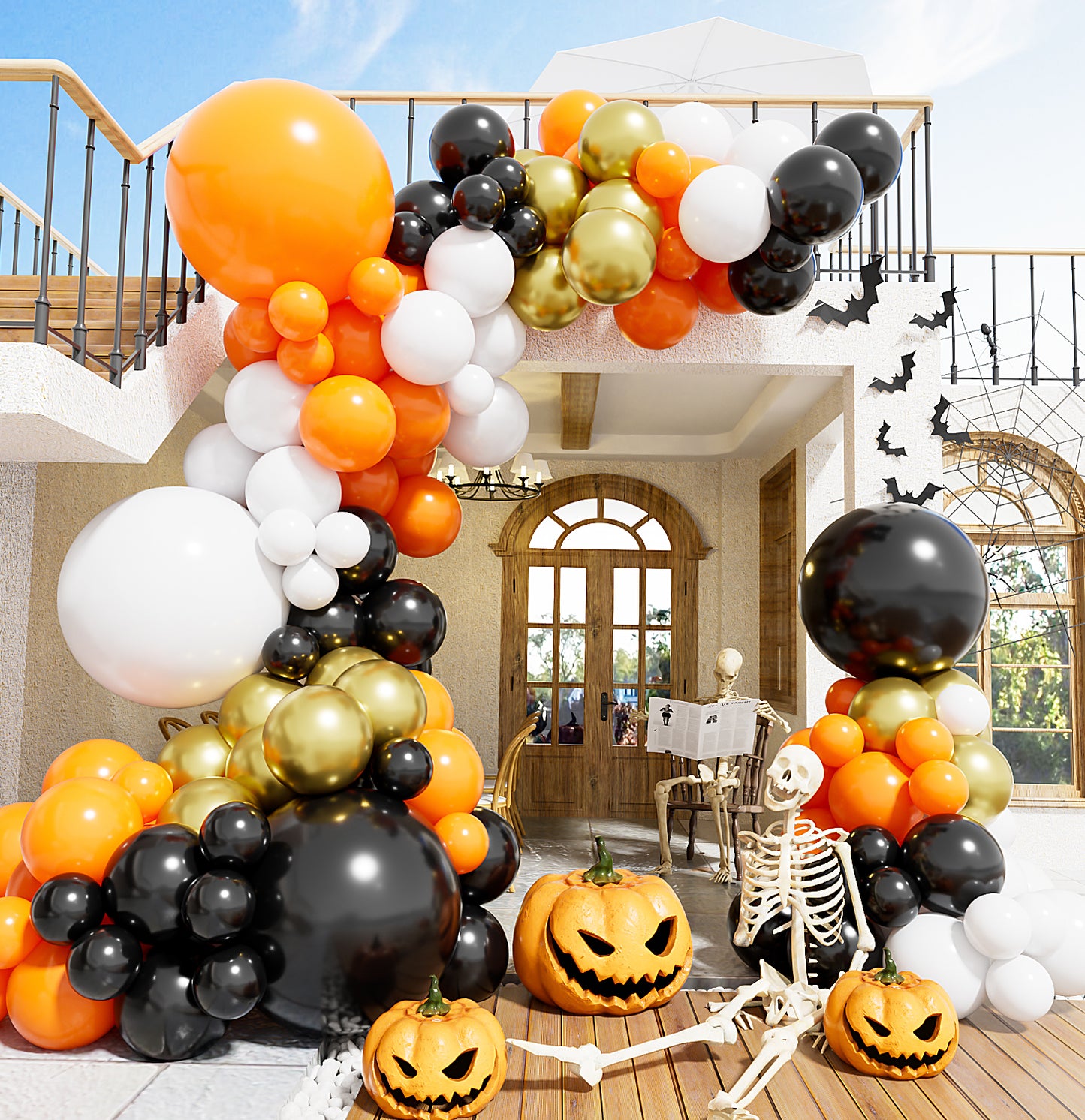 Haolongfa Orange and Black White Gold Balloons Garland Arch Kit,134pcs Halloween Orange and Black Balloons Different Sizes 18/12/5 Inch,Halloween Balloons for Halloween,Birthday,Party Decorations