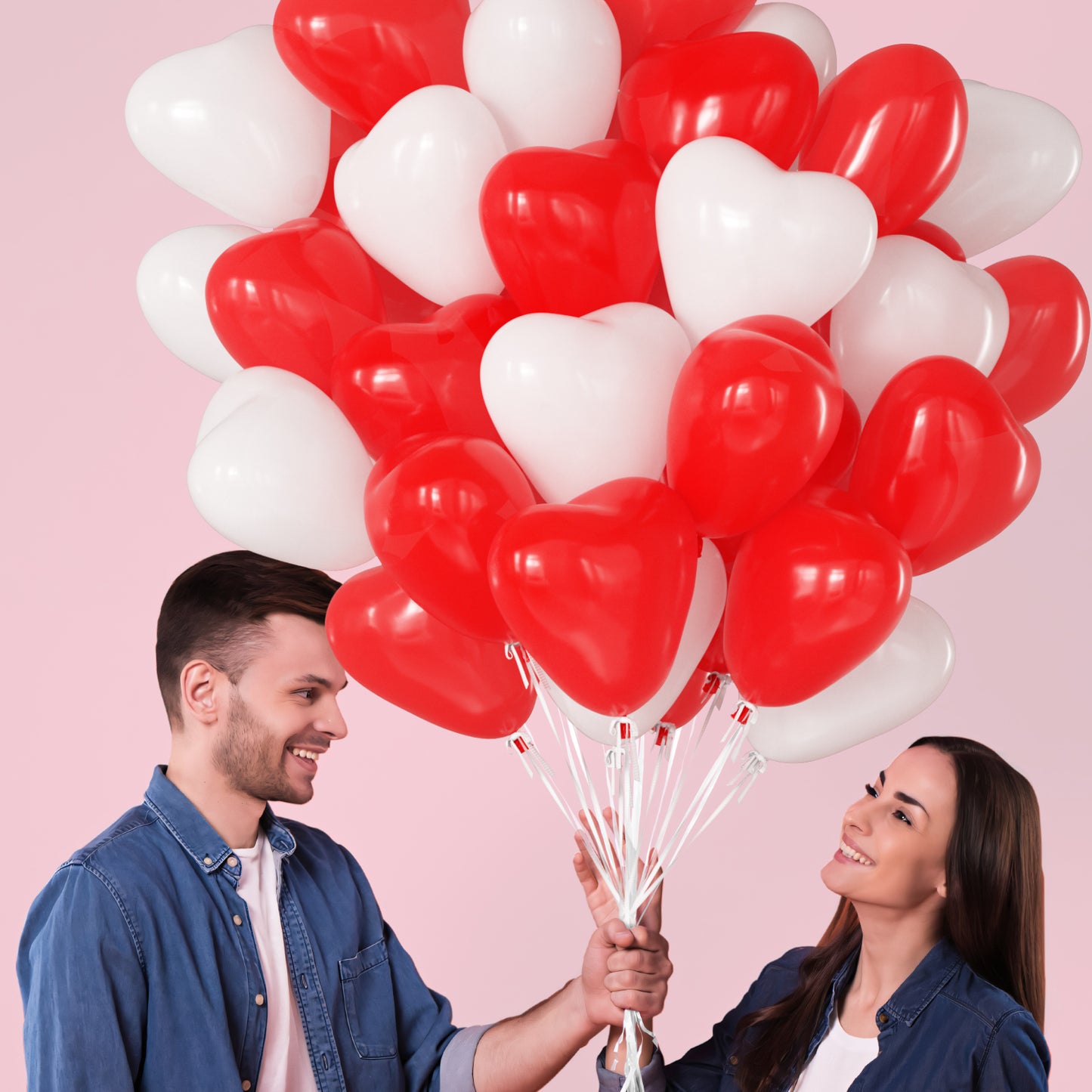 Haolongfa Valentines Balloons, 50Pcs Heart Shaped Balloons, 12 Inch Heart Balloons Latex Balloons, Romantic White and Red Heart Balloons, for Propose Marriage, Wedding Party, Valentines Day Decoration