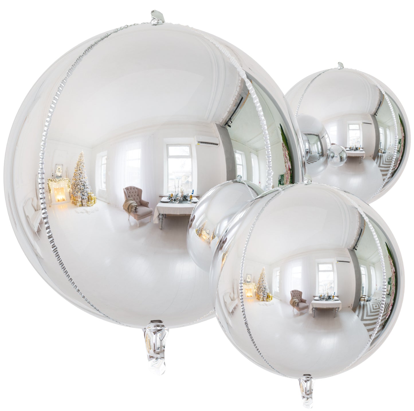 Haolongfa Silver Foil Balloons, 22/18/10 Inch 4D Round Mylar Balloons Set, Large Metallic Silver Balloons Different Sizes,Chrome Balloons Helium Balloons, for New Year Eve, Wedding Anniversary