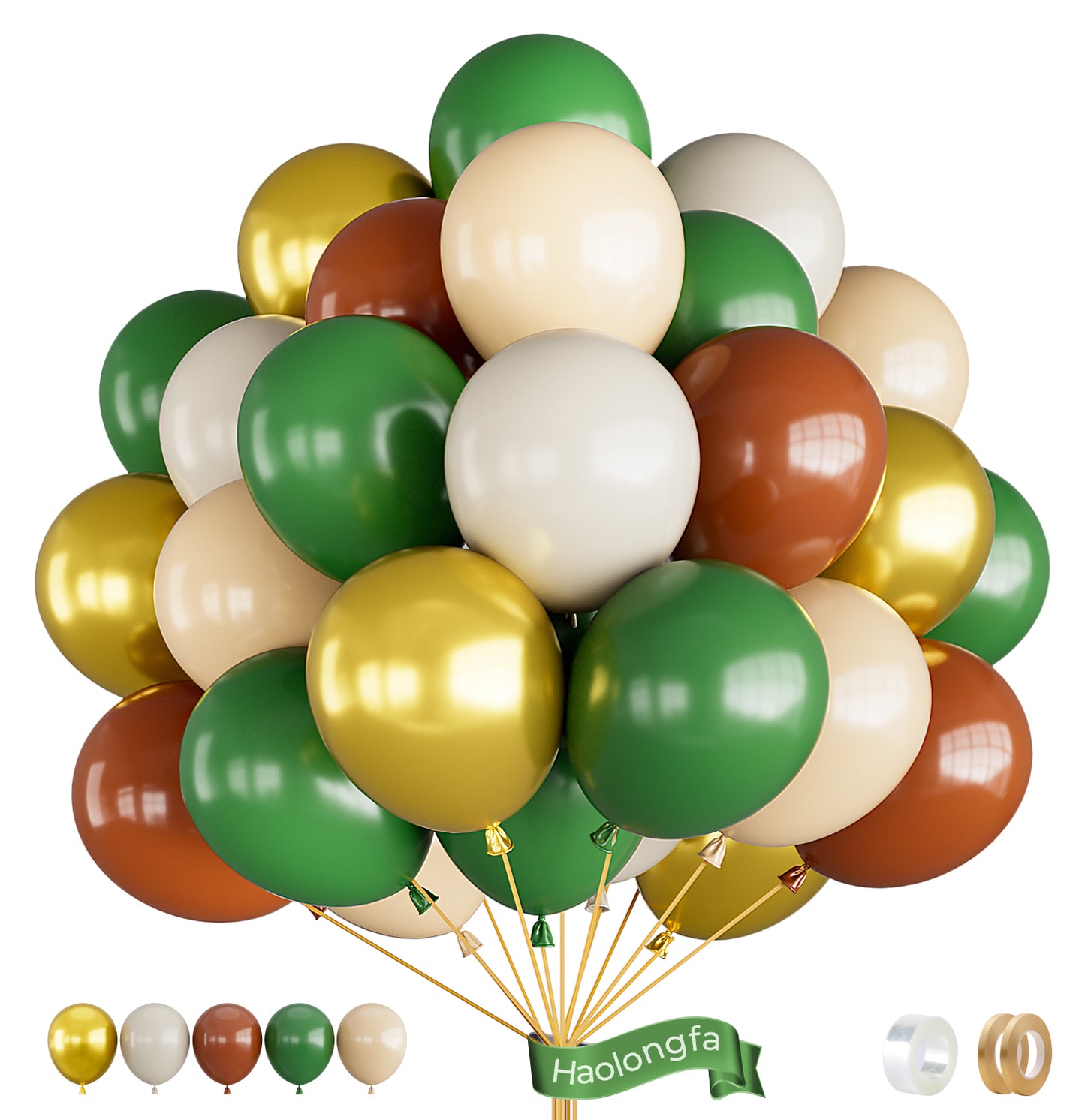 Haolongfa Green and Brown Balloons,12 Inch 60Pcs Sage Green Brown Balloons with Gold,Cream,Nude Balloons,Olive Green Jungle Safari Woodland Forest Balloons For Birthday Baby Shower Party Decorations