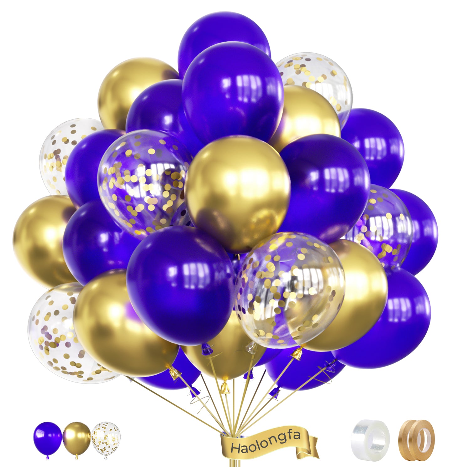 Haolongfa Purple Balloons,12 Inch 60pcs Purple and Gold balloons with Gold Confetti Balloons,Metallic Purple Balloons for Birthday Baby Shower Graduation Wedding Festival Ceremony Decorations