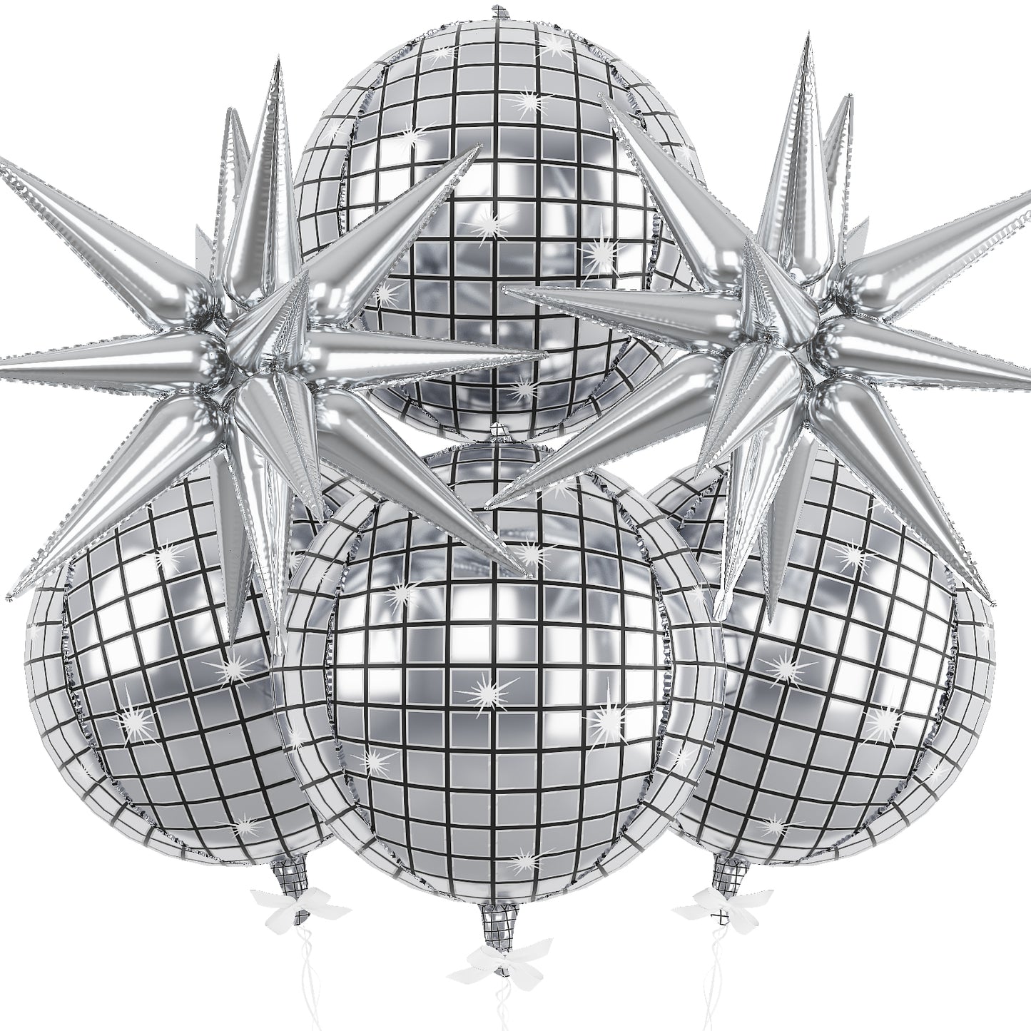 Haolongfa Disco Ball Balloons, 22 Inch Large Silver Foil Balloons Set, Huge Explosion Star Balloons, Bright 4D Mylar Foil Balloons, for Disco Themed Party, 70s 80s 90s Party Decorations,Birthday New Year Christmas Decor-6 Pcs