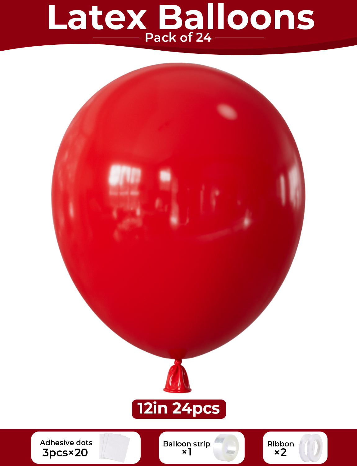 Red Balloons 12 Inch –24pcs Latex Party Balloons for Birthday, Baby Shower, Chirstmas, DIY Party Decorations, Perfect for Small Gatherings, Dorms, Budget Events