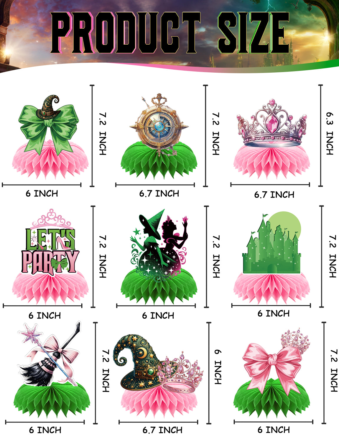 Witch Theme Party Table Decorations - Pink and Green Honeycomb Centerpieces for Movie Birthday Decor, Magical Witch Table Toppers and Party Supplies for Girls, Kids