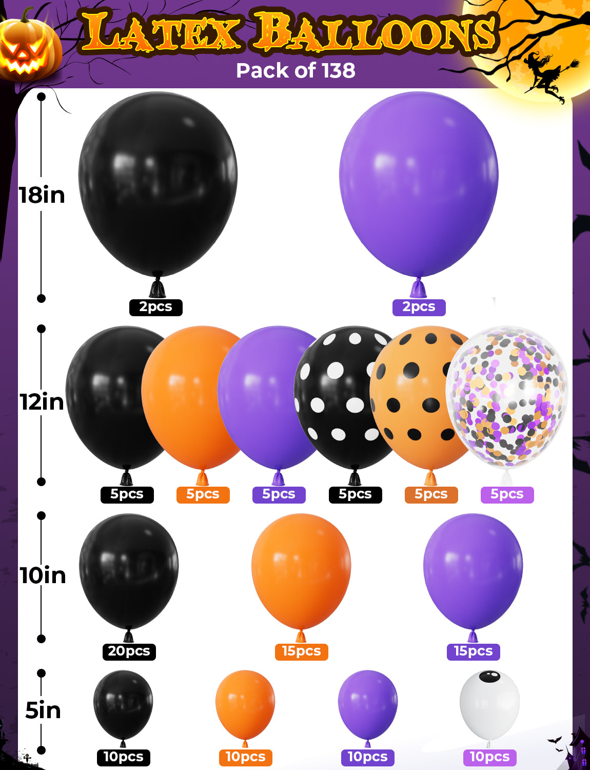 Halloween Balloon Garland Arch Kit, 138PCS Purple Orange and Black Balloons with BOO Foil Balloons, Spider Web, Eyeball Balloons for Birthday, Halloween Party Decorations Indoor Outdoor