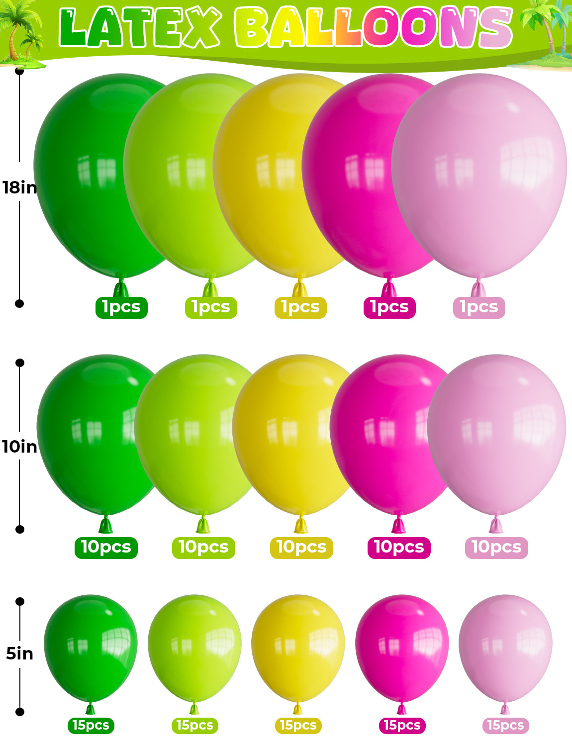 133 Pcs Tropical Balloons Arch Garland Kit, Sun/Pineapple/Flamingo Foil Balloon with Green/Pink/Yellow Latex Luau Balloons Arch, for Hawaiian Luau Aloha Summer Beach Party, Flamingo Pool Party Decor