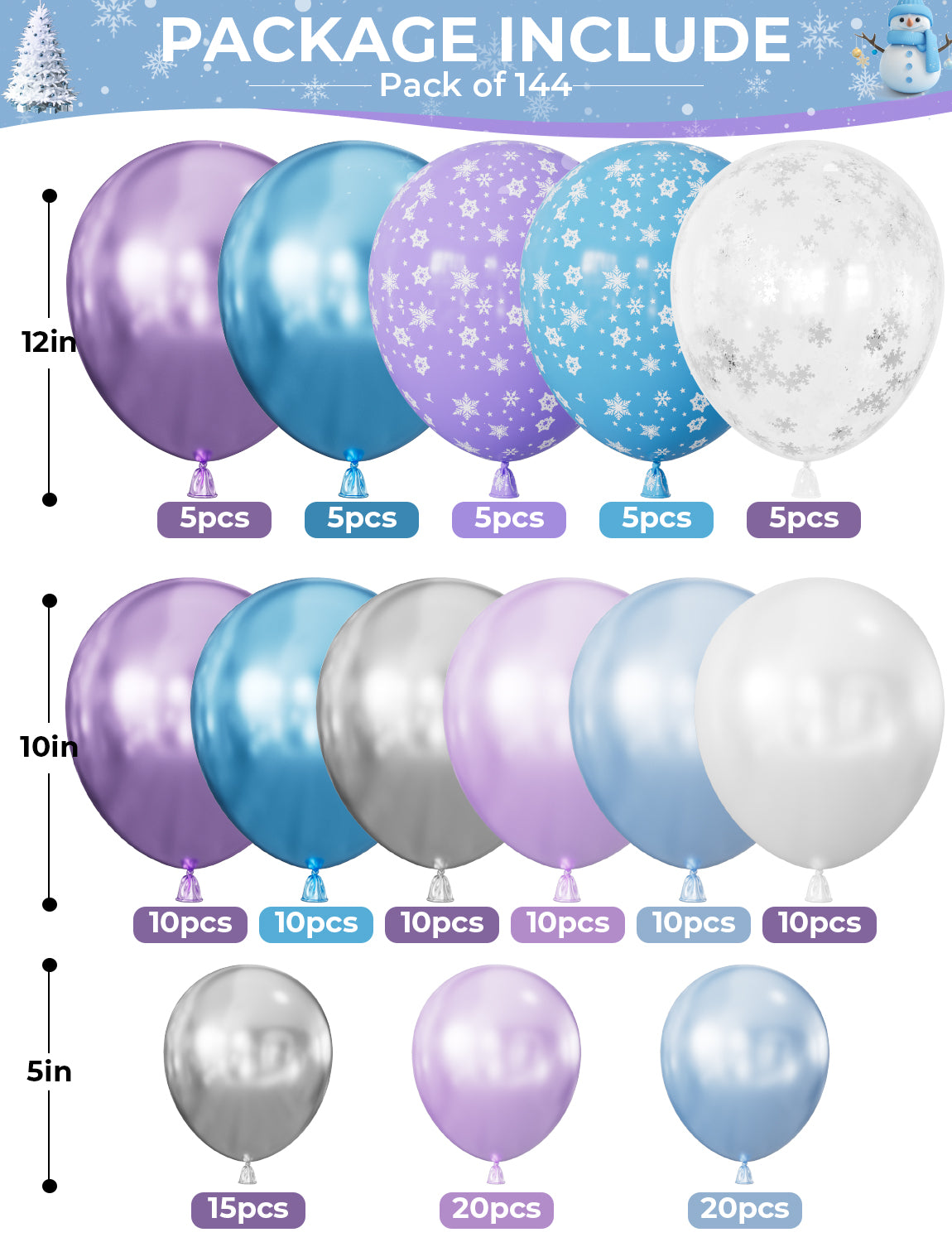 Snowflake Balloon Garland Arch Kit, 144 Pcs Purple Blue Silver White Balloons With Foil Snowflake Star Balloons, for Winter Wonderland, Princess Birthday, Baby Shower, Christmas Decor