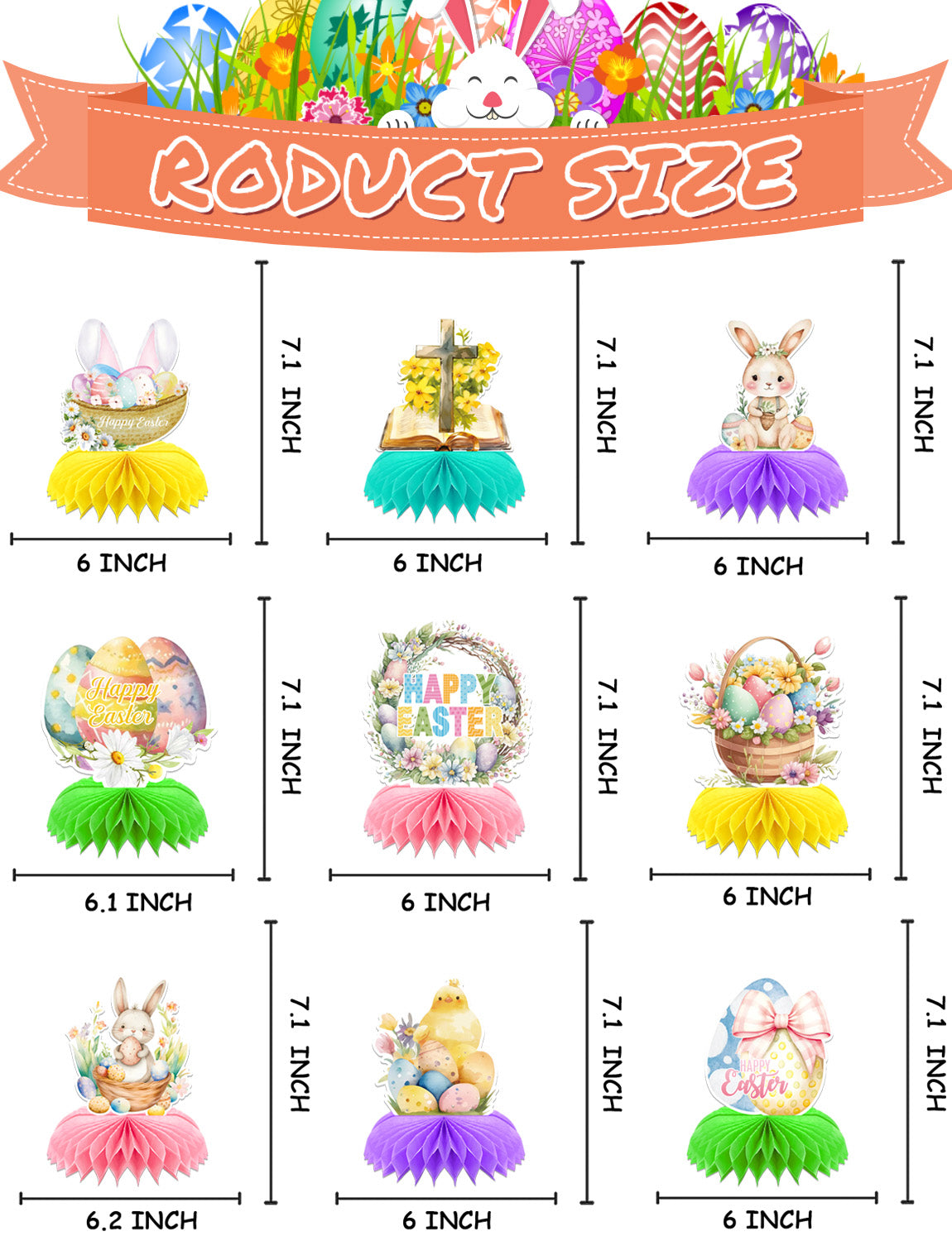 Easter Centerpieces for Tables Decorations, 9 Pcs Happy Easter Honeycomb Centerpieces, 3D Easter Bunny Egg Table Decoration for Easter Party Supplies, Spring Holiday Photo Prop