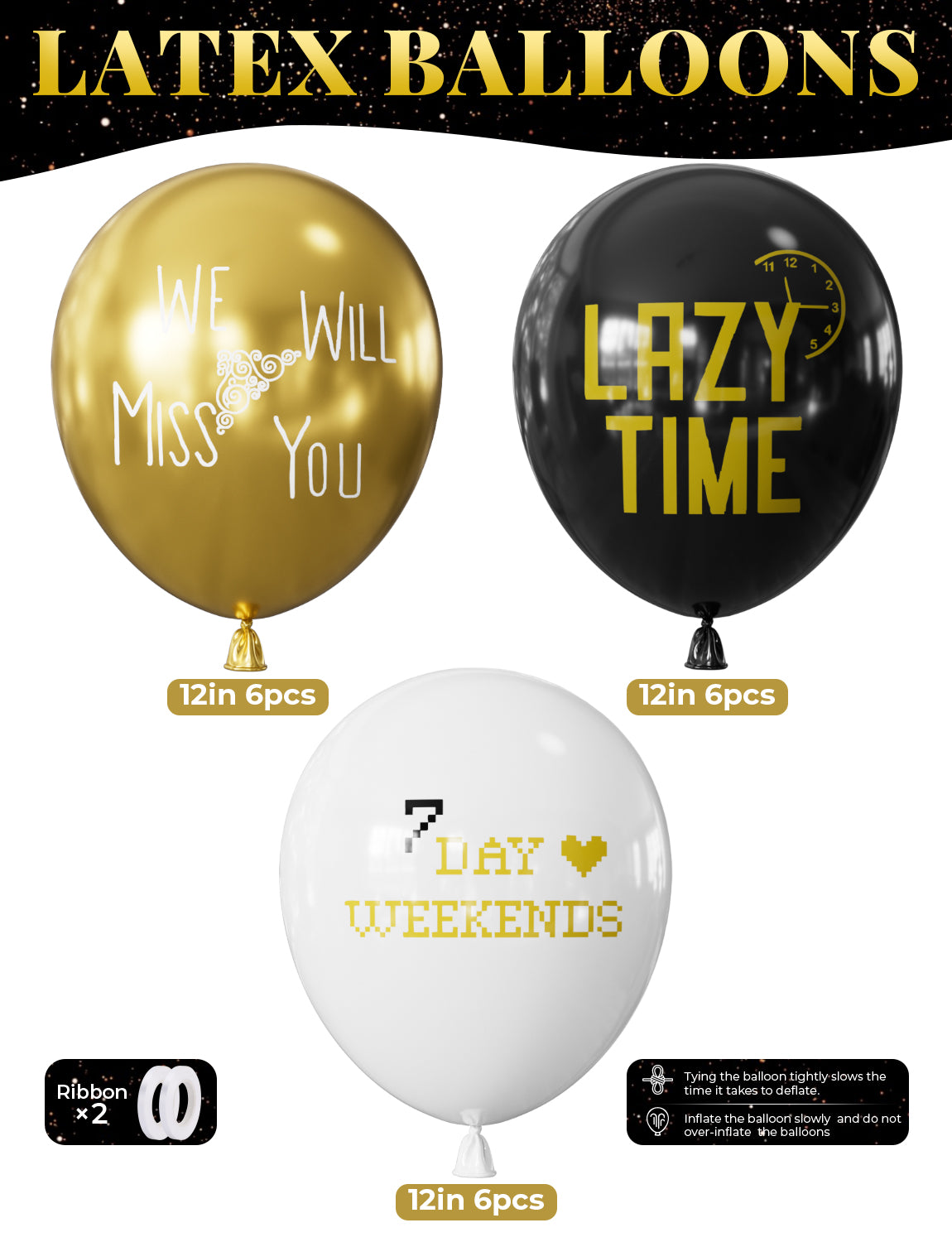Haolongfa Happy Retirement Balloons - 12Inch Black Gold White Balloons, Funny Retirement Party Decorations for Men and Women, Farewell, Resignation Party, Coworker Goodbye, Family Send-Off