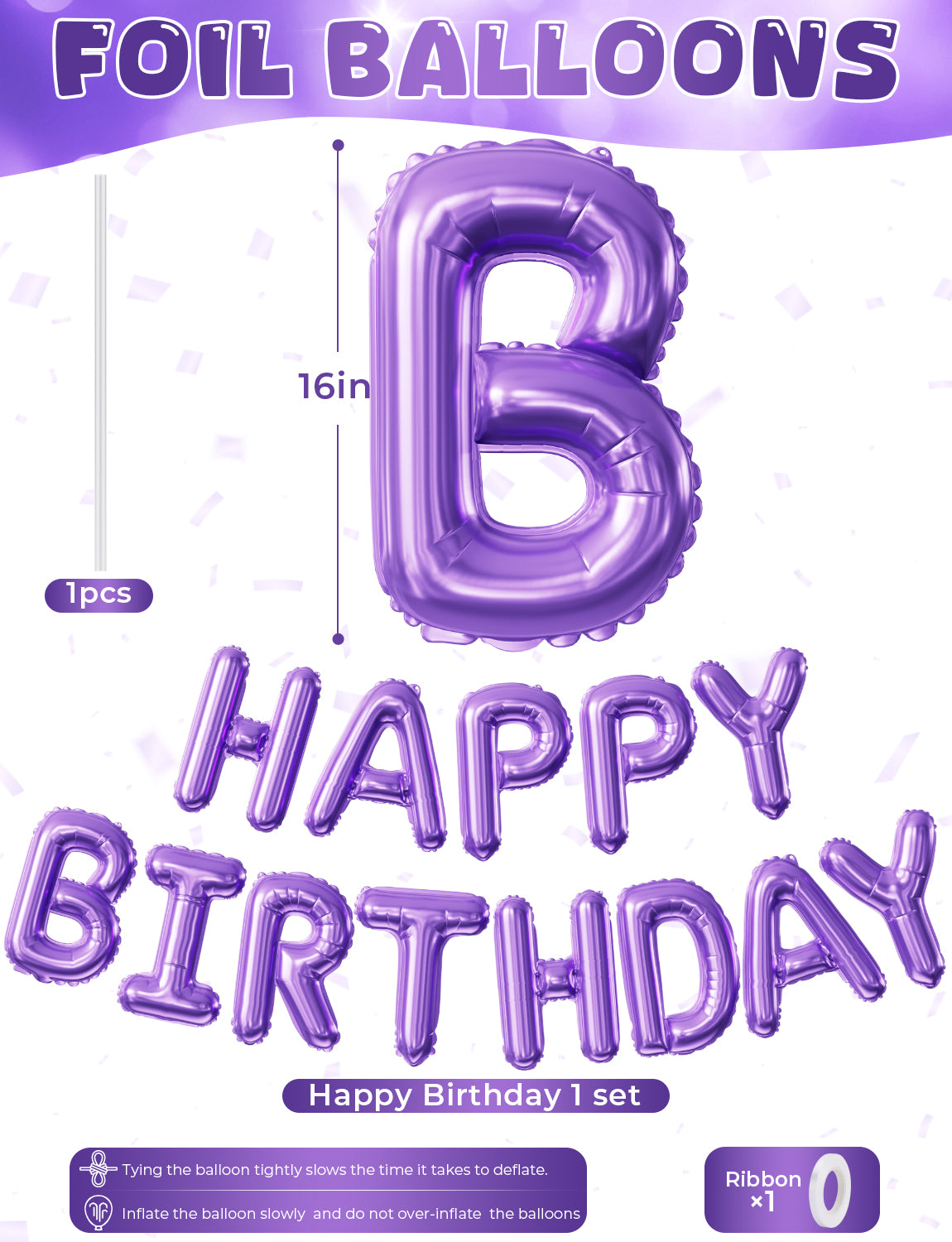 Purple Happy Birthday Balloon Banner, 16 Inch Foil Letter Balloons, Purple Birthday Decorations for Women Girls Teens, Adult Birthday Party Photo Backdrop