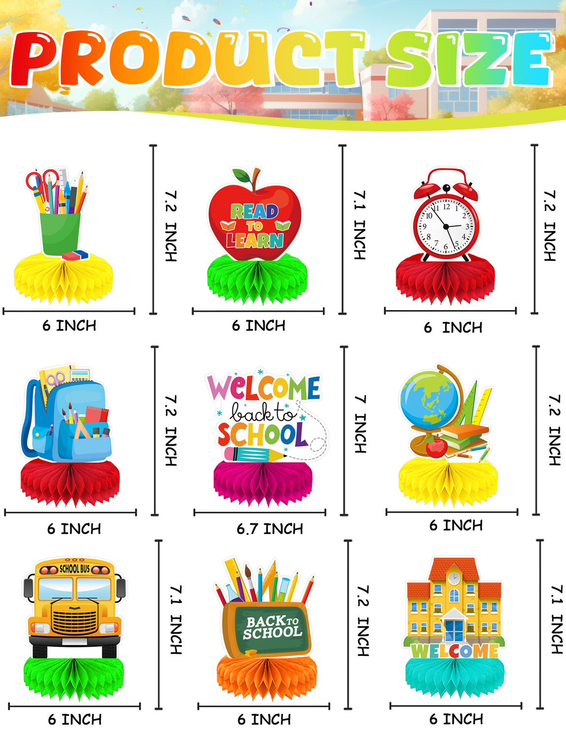 Back to School Table Decorations – Welcome Back to School Table Centerpiece, School Bus Stationery Chalkboard Honeycomb Centerpieces for School Party, Classroom, Office, Home Decor