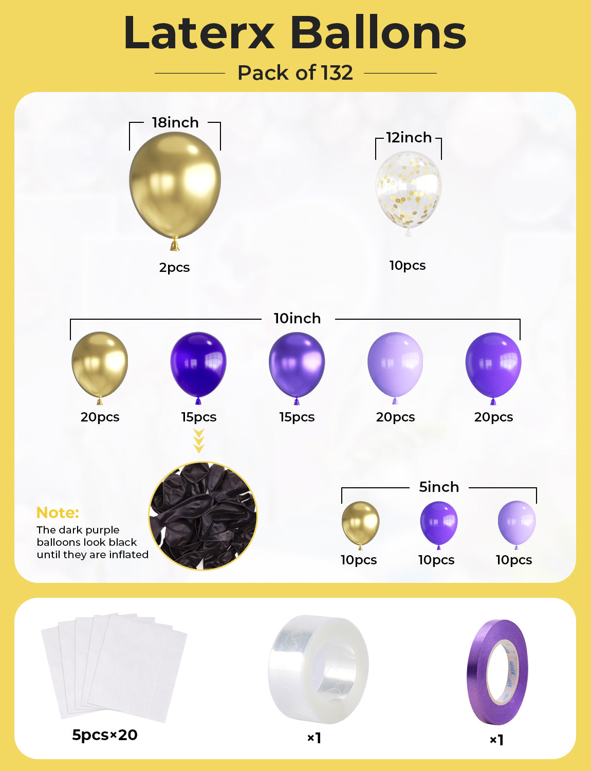 Haolongfa Purple Balloon Arch Kit, 132pcs Purple and Gold Balloons Different Sizes 18/12/10/5 Inch, Pastel Purple Balloons for Mother's Day Graduation Birthday Baby Shower Wedding Party Decorations