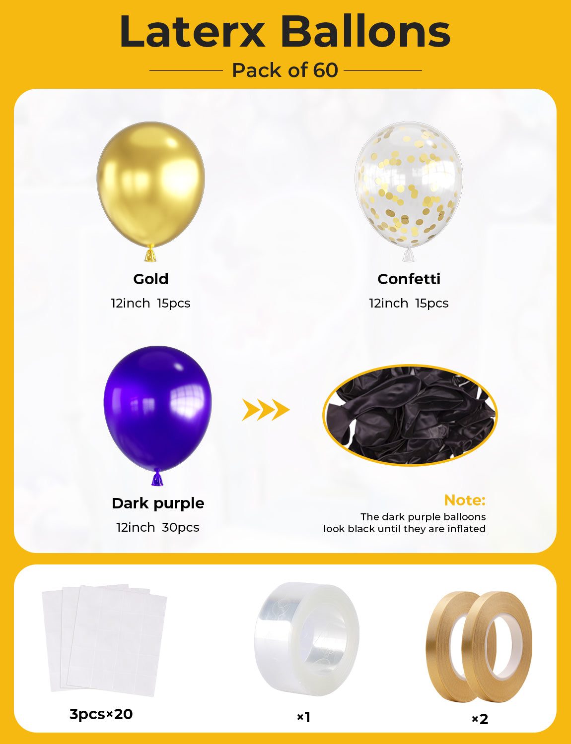 Haolongfa Purple Balloons,12 Inch 60pcs Purple and Gold balloons with Gold Confetti Balloons,Metallic Purple Balloons for Birthday Baby Shower Graduation Wedding Festival Ceremony Decorations