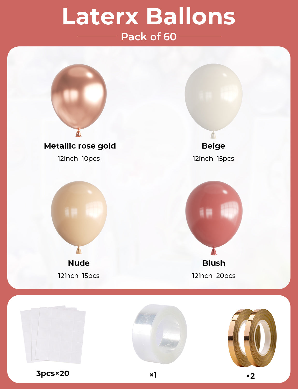 Allswt Retro Blush Pink Balloons,12 Inch 60pcs Rose Gold Balloons,Peach Dusty Pink Balloons for Birthday Baby Shower Graduation Wedding Mother's Day Party Decorations