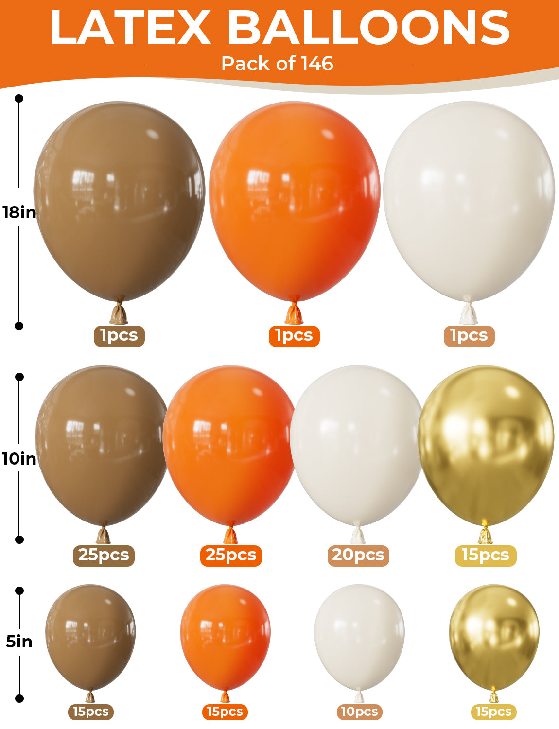 Fall Thanksgiving Balloons Garland Arch Kit, 146Pcs Sand Coffee Burnt Orange and Gold Balloons with Foil Pumpkin Balloon for Little Pumpkin Baby Shower, Harvest, Birthday, Fall Thanksgiving Decor