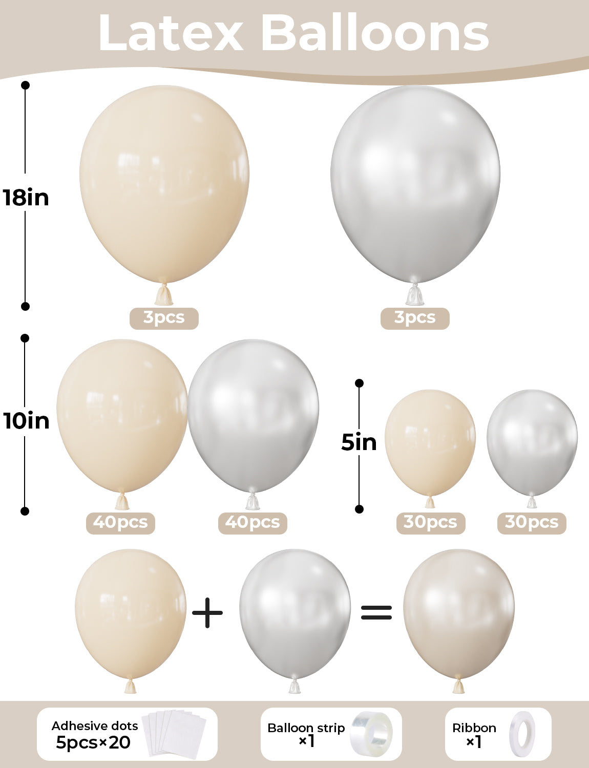 Pearl Sand White Balloon Garland Arch Kit,146Pcs Double Stuffed Pearl and Beige Cream Balloons in 18/10/5 Inch, Romantic Ivory Wedding Balloon Arch for Bridal Shower, Engagement, Wedding Decorations
