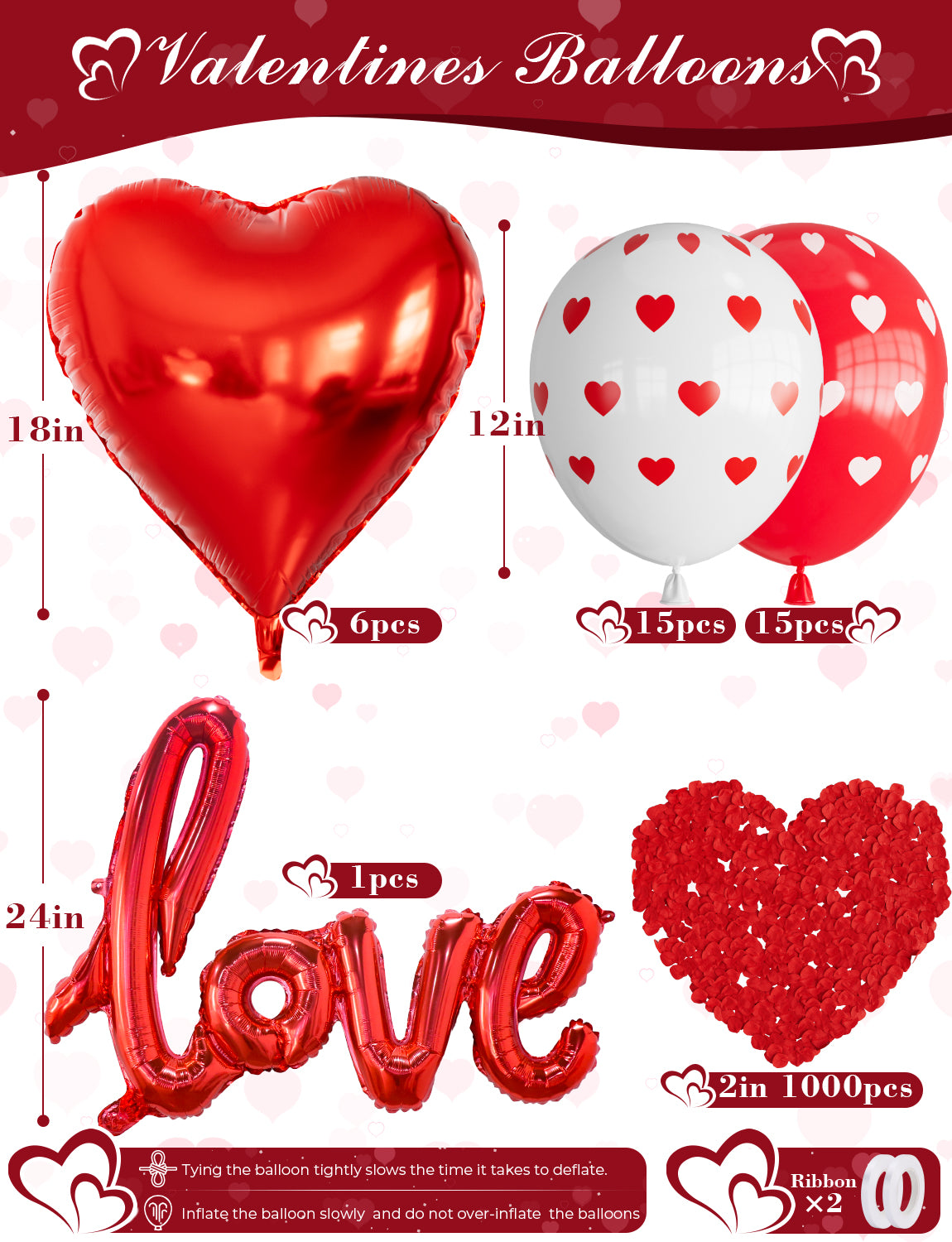 Haolongfa Valentines Day Decorations Kit, I Love You Balloons and Foil Red Heart Balloons, Love Balloon Kit with 1000 Pcs Red Silk Rose Petals, Valentines Balloons for Valentines Day Decorations
