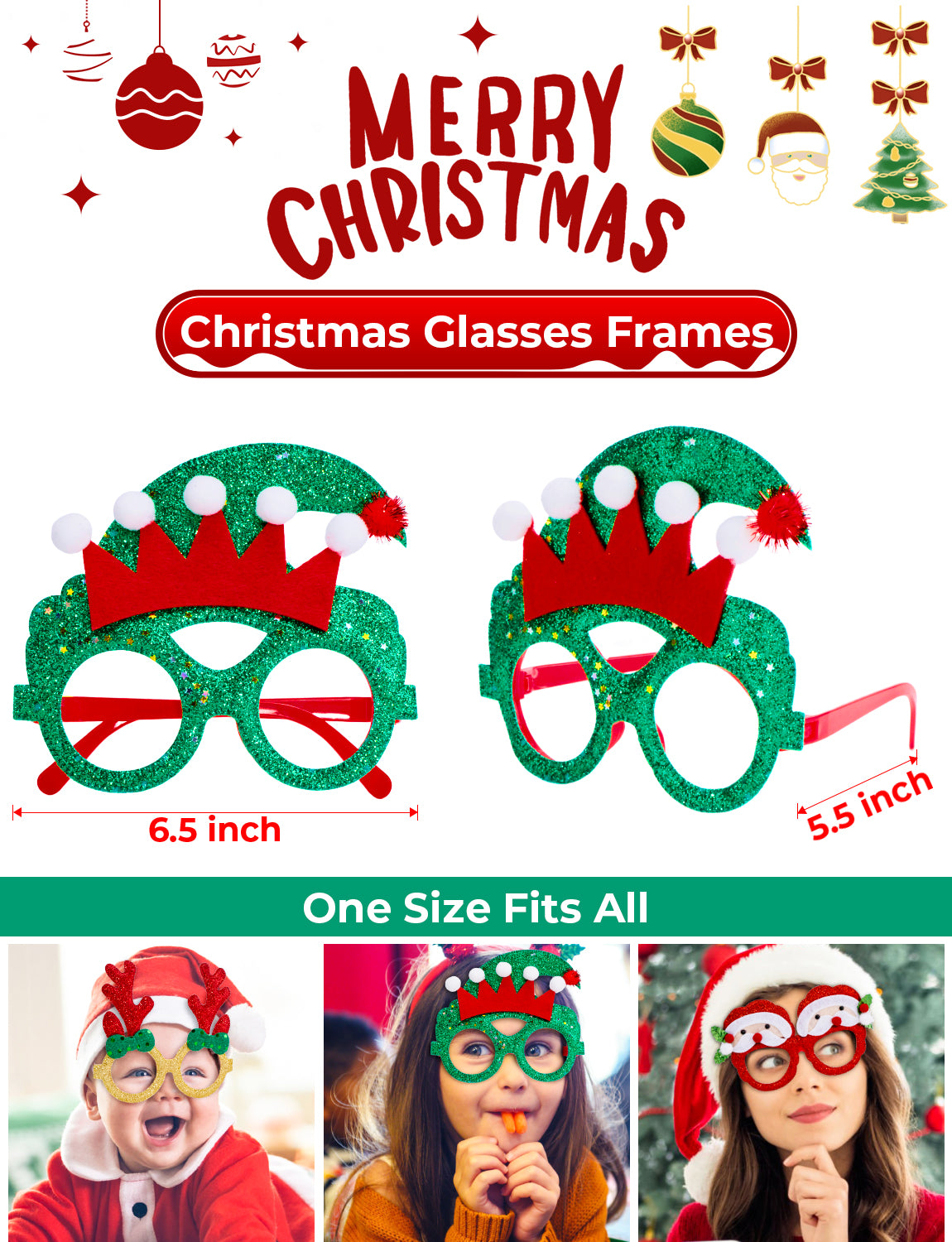 Haolongfa Christmas Glasses, 12 Pcs Chrsitmas Party Glasses, Christmas Glitter Party Eyeglasses Frames, Funny Costume Eyeglasses Xmas Photo Props for Christmas Party Decor Party Holiday Favors