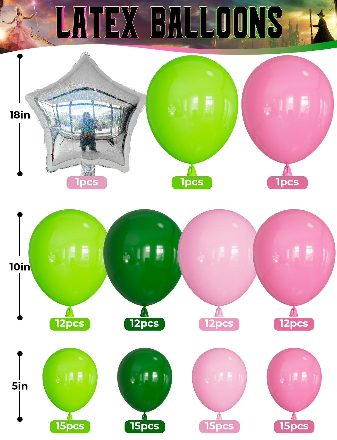 Pink and Green Balloon Garland Arch Kit - Wicked Balloon Arch Kit, Pink Green Balloons and Foil Fringe Curtains, Witch Hat Crown Exploding Star Broom Balloons for Birthday,Wicked Themed Party Decor