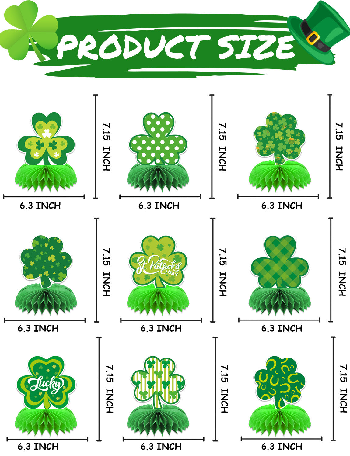 St Patricks Day Table Decorations, 9 Pcs St Patricks Day Honeycomb Centerpieces, 3D Irish Shamrock Centerpieces for Table, Clover Table Topper for St. Patrick's Day Party Favor Supplies