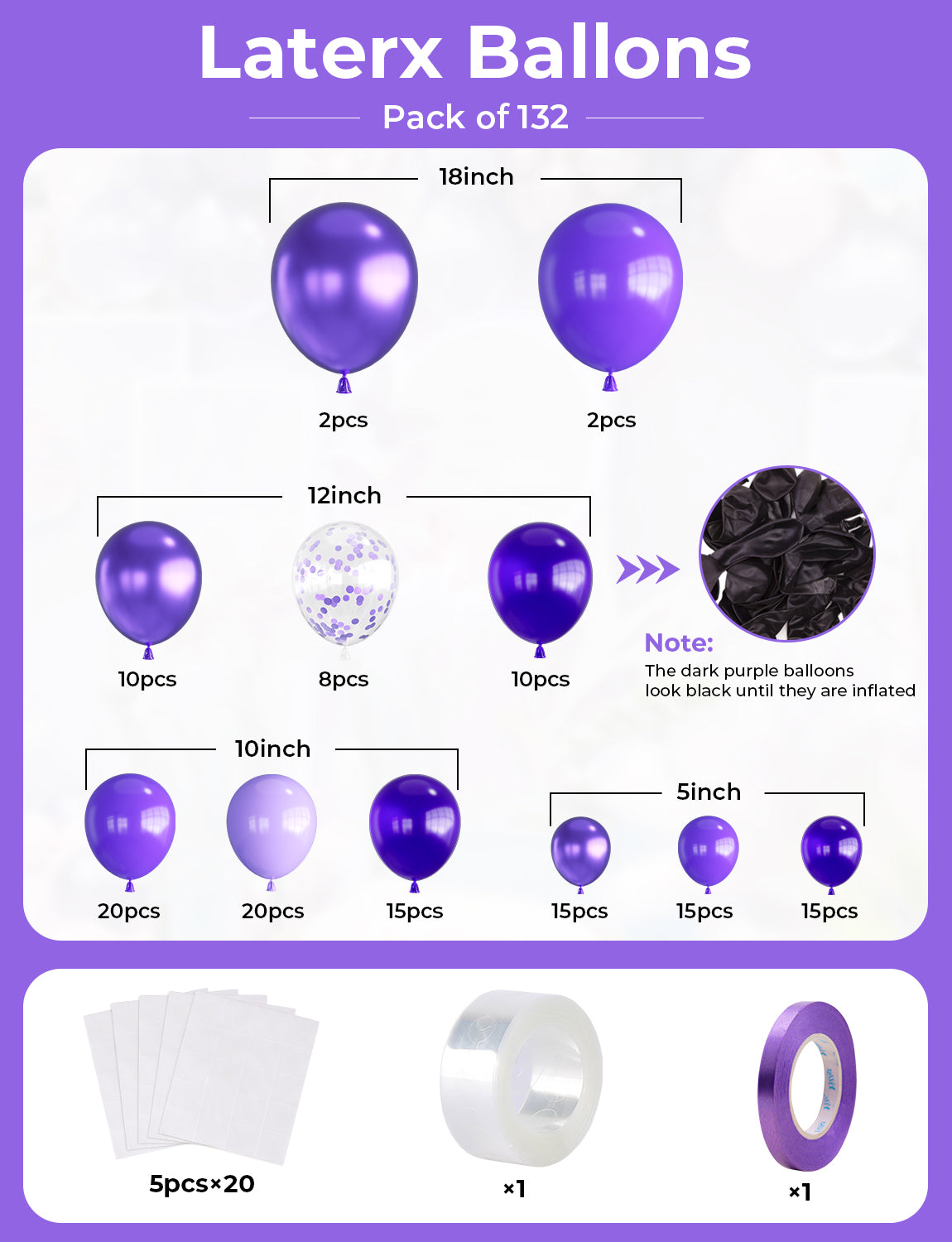Haolongfa Purple Balloon Arch Kit, 132pcs Lavender Lilac Balloons Different Sizes 18/12/10/5 Inch, Pastel Purple Balloons for Mother's Day Graduation Birthday Baby Shower Wedding Party Decorations