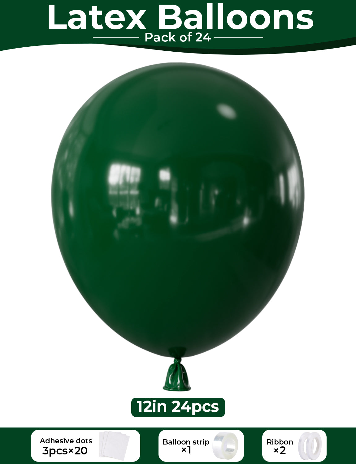 Dark Green Balloons 12 Inch – 24pcs Green Latex Party Balloon for Safari Birthday, Chritmas, Baby Shower, Forest Theme Party Decorations, Perfect for Small Gatherings, Dorms, Budget Events