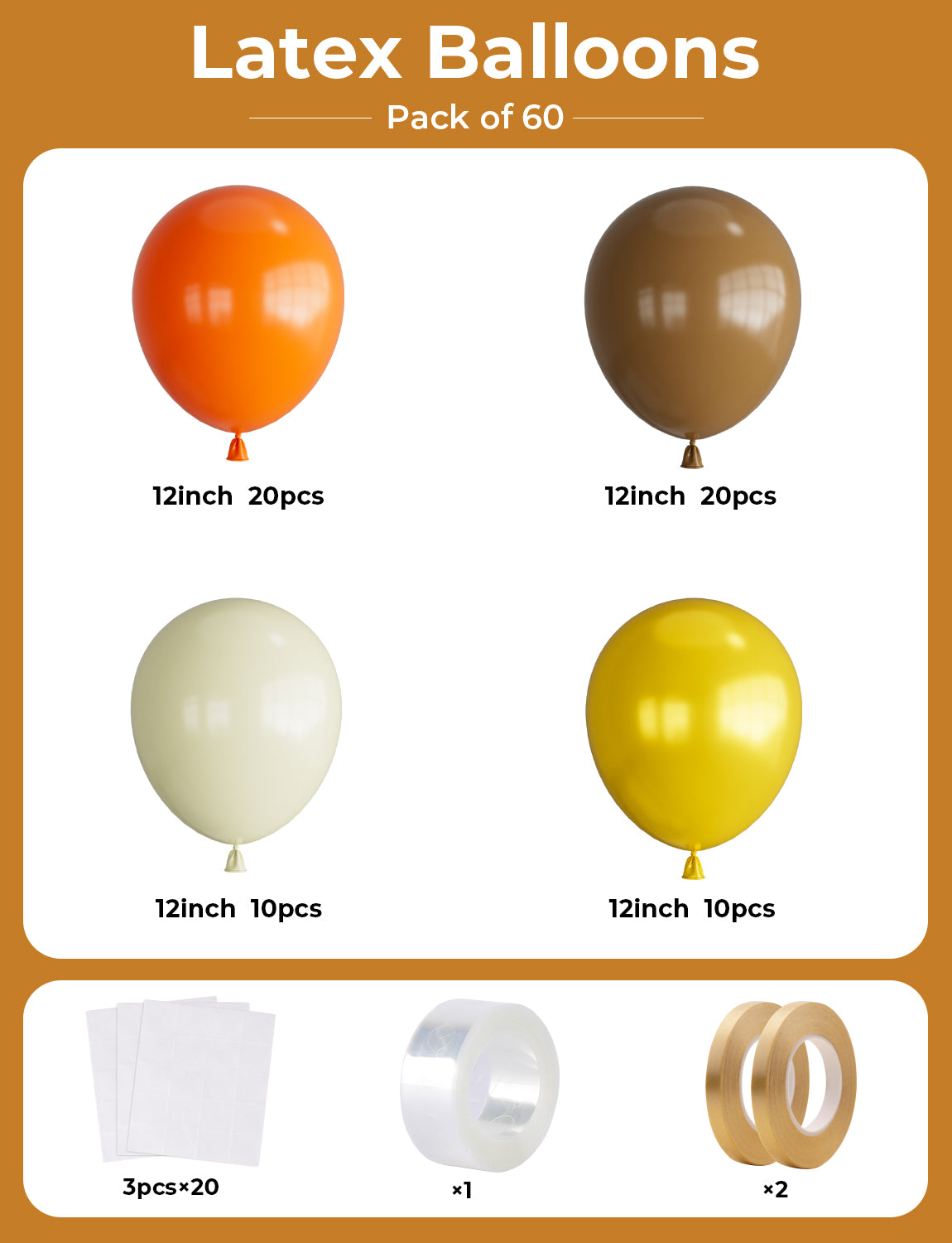 Haolongfa Brown Orange Neutral Balloons,12 Inch 60Pcs Fall Thanksgiving Balloons Orange,Coffee Brown,White Sand,Pearl Gold,Boho Balloons for Thanksgiving Party Decorations,Baby Shower,Birthday