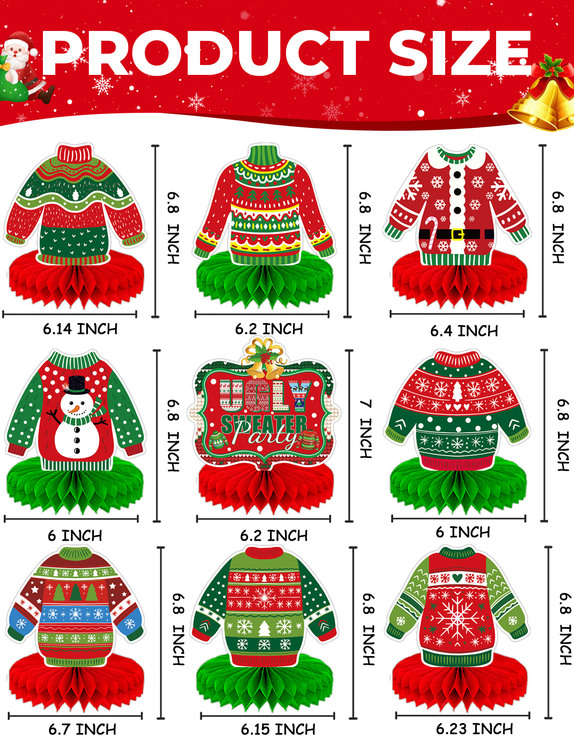 Christmas Ugly Sweater Party Table Decorations, 9 Pcs Ugly Sweater Honeycomb Centerpieces, 3D Funny Holiday Table Topper for Christmas Party Supplies, Winter Home & Office Decor