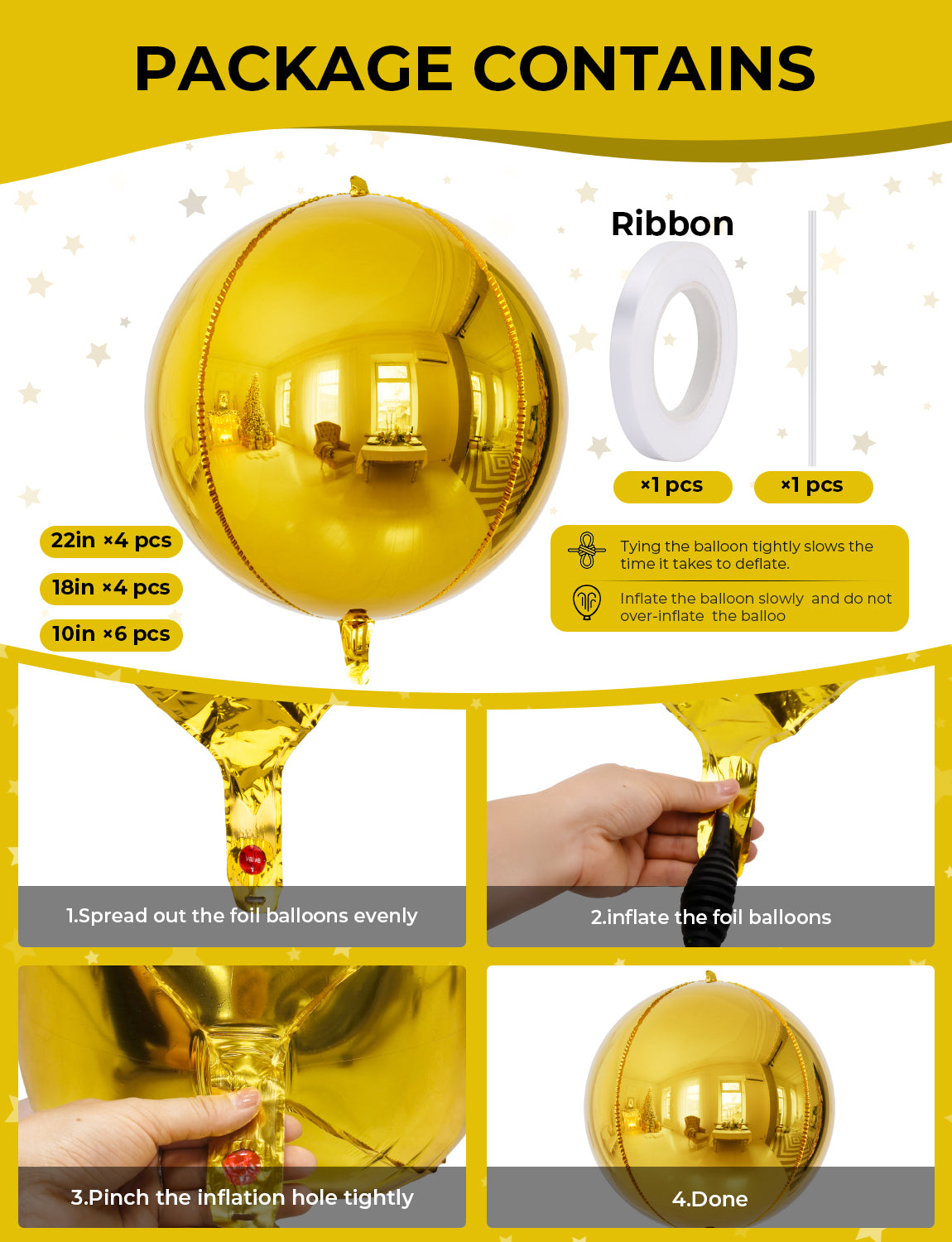 Haolongfa Gold Foil Balloons, 14 Pcs Gold Mylar Balloons for Gold Party Decorations, 22/18/10 Inch Large Gold Balloons for Birthday, Engagement, Graduations Balloons for Graduations Decorations 2025