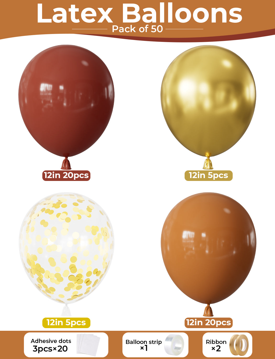Fall Balloons, 50Pcs 12 In Thanksgiving Balloons in Coco Brown Gold Confetti, Autumn Latex Balloons for Family Dinner, Harvest Festival, Fall Party & Thanksgiving Decorations