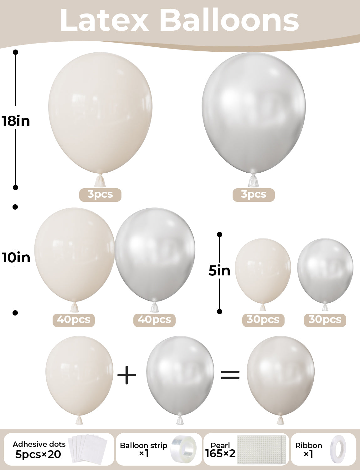 Pearl Balloon Garland Arch Kit,146 Pcs Pearl Sand White Double Stuffed Balloons with Decorative Pearl Stickers, Elegant Wedding Balloon Arch for Bridal Shower, Engagement, Baby Shower Decorations
