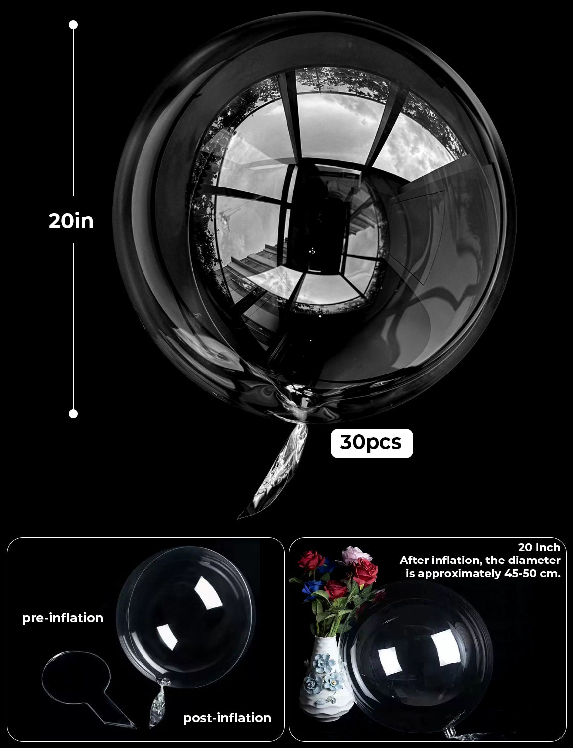 Bobo Balloons 20 Inch – 30 Pcs Transparent Clear Bubble Balloons for Stuffing, Helium Balloon for DIY Party Decor, Birthday, Wedding, Baby Shower, Grad, Anniversary, Indoor Outdoor Celebration