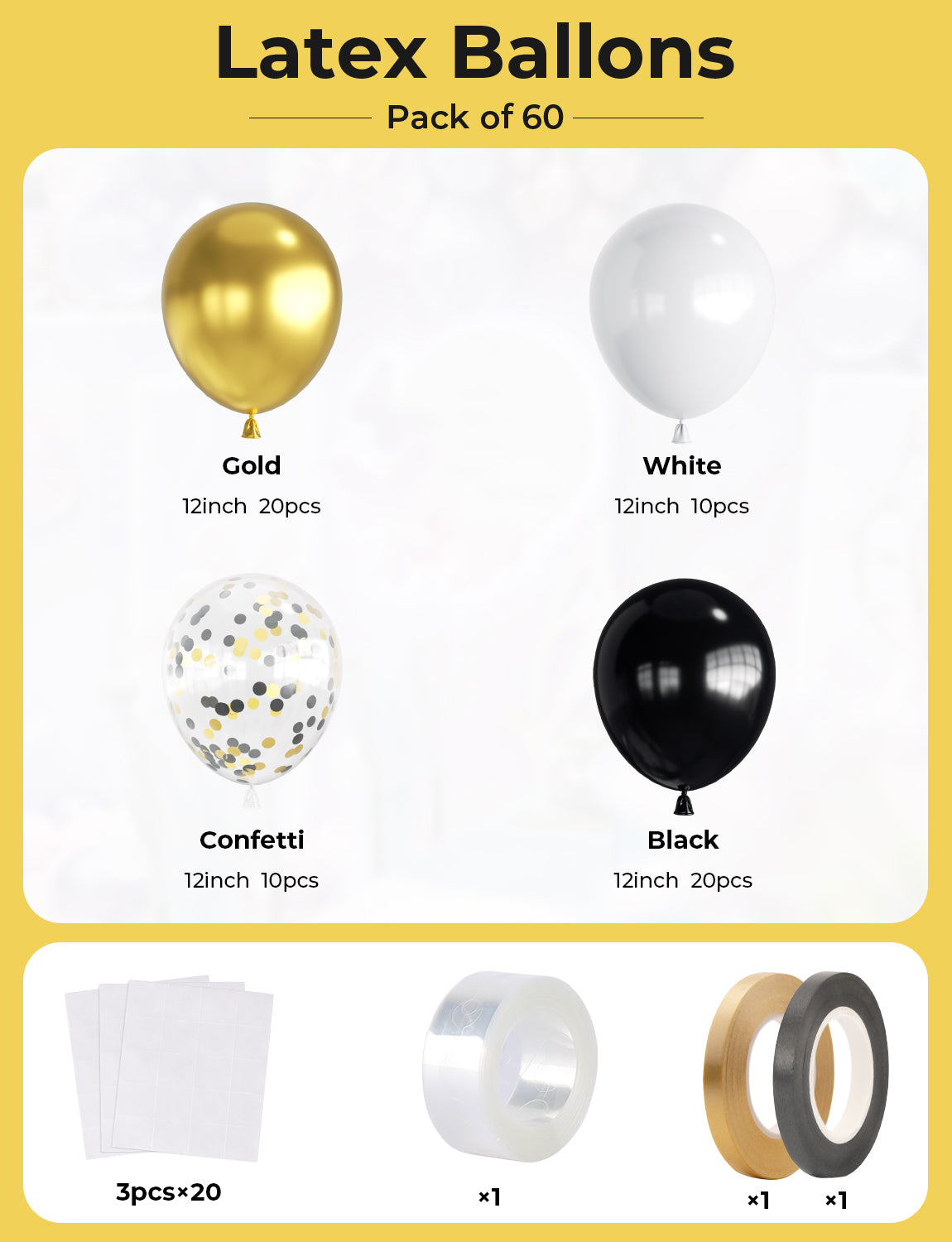 Haolongfa 12 Inch Black and Gold Balloons,60pcs Black White and Gold Confetti Balloons,Black and Gold Latex Balloons for Graduation Birthday Baby Shower Wedding Party Decorations