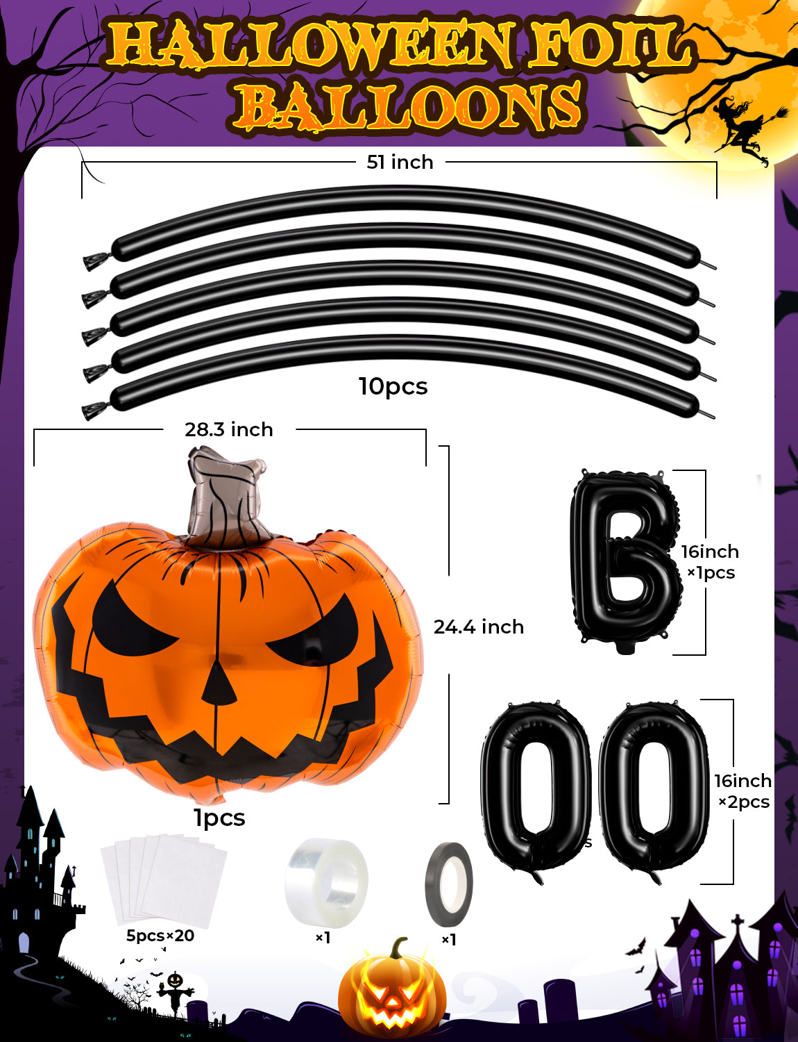 Haolongfa Halloween Balloons Garland Arch Kit,126pcs DIY Halloween Party Balloons With Black,Orange,Purple,Fruit Green,Confetti,Balloons,Boo Foil,Spider,Pumpkin Balloons for Halloween Party Decorations Indoor