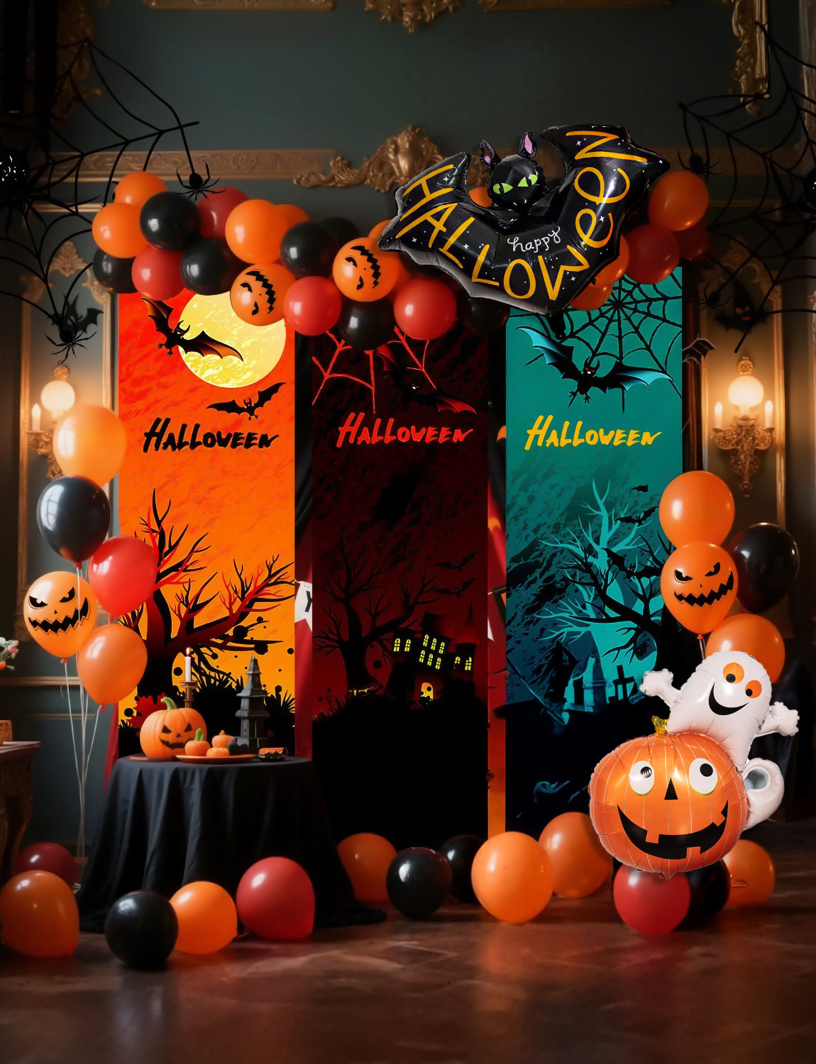 Halloween Balloon Garland Arch Kit, 122 Pcs Orange and Black Printed Latex Balloons with Pumpkin Bat Foil Balloons for Halloween Birthday Party Decor Indoor Outdoor