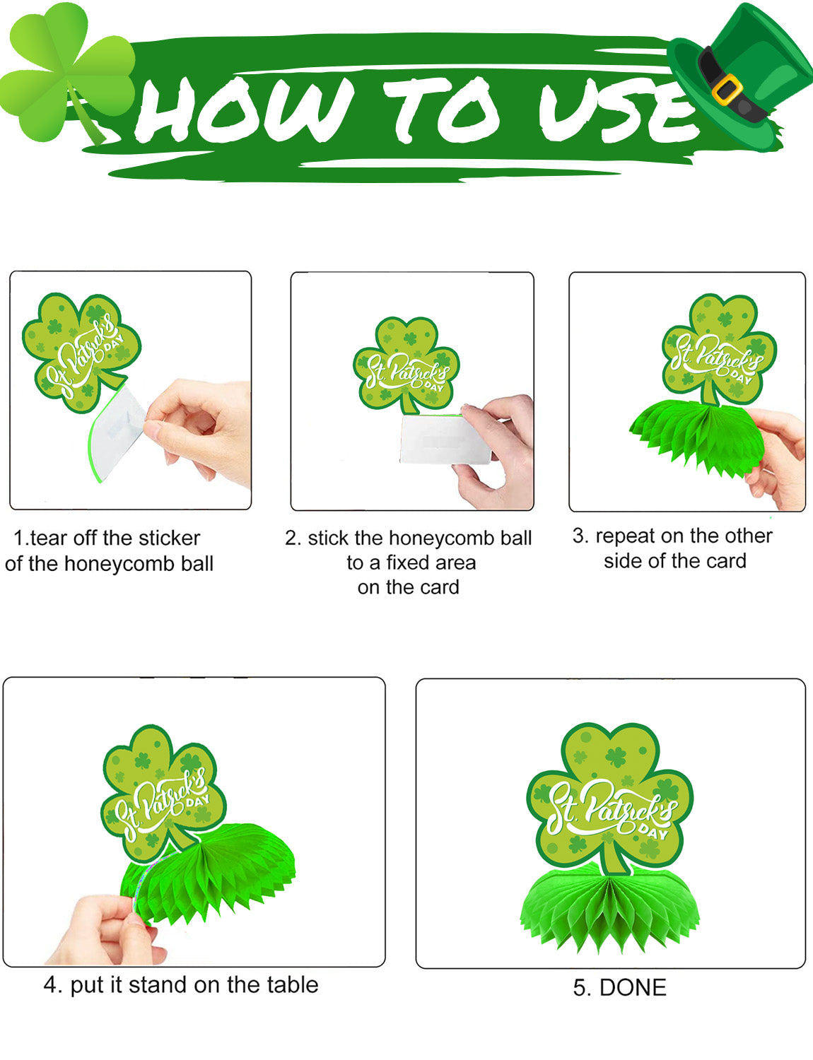 St Patricks Day Table Decorations, 9 Pcs St Patricks Day Honeycomb Centerpieces, 3D Irish Shamrock Centerpieces for Table, Clover Table Topper for St. Patrick's Day Party Favor Supplies