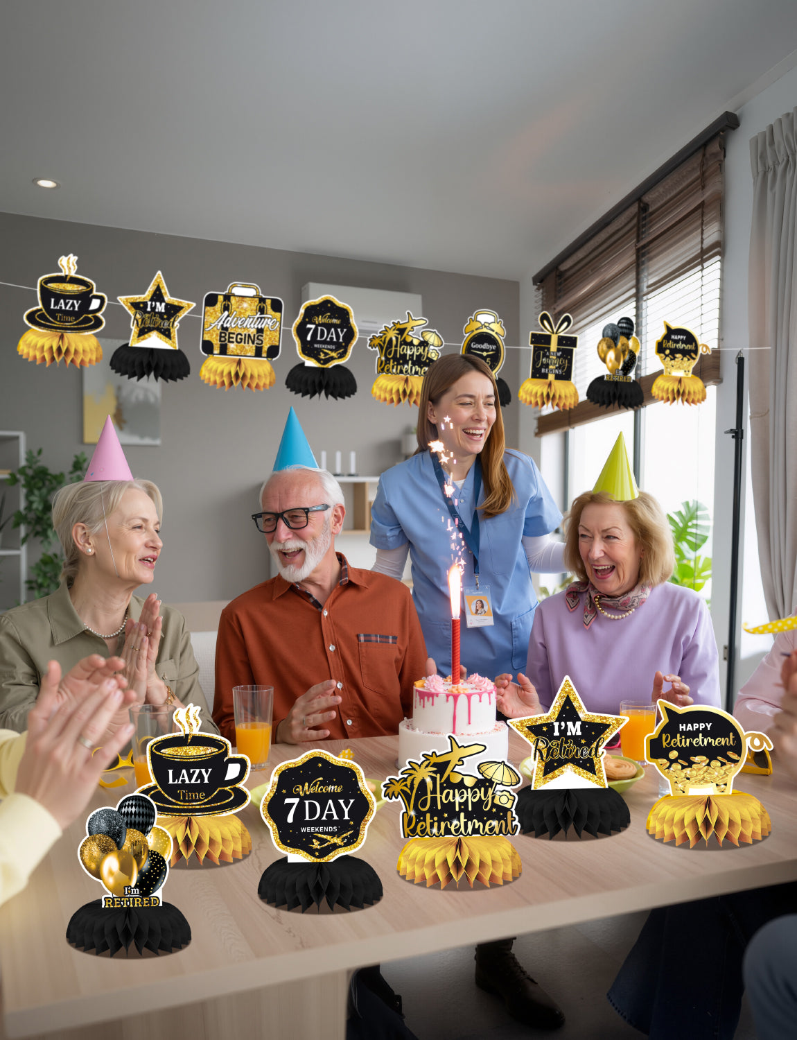 Retirement Party Table Decorations – 9PCS Black and Gold Retirement Centerpieces for Table, Happy Retirement Party Decorations for Office, Men and Women Farewell Decor