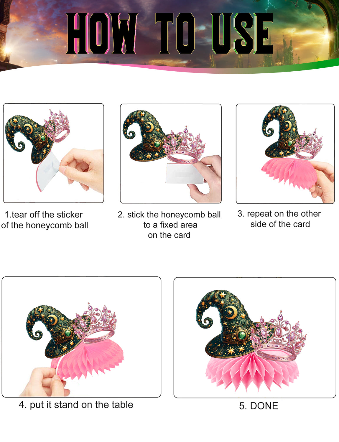 Witch Theme Party Table Decorations - Pink and Green Honeycomb Centerpieces for Movie Birthday Decor, Magical Witch Table Toppers and Party Supplies for Girls, Kids